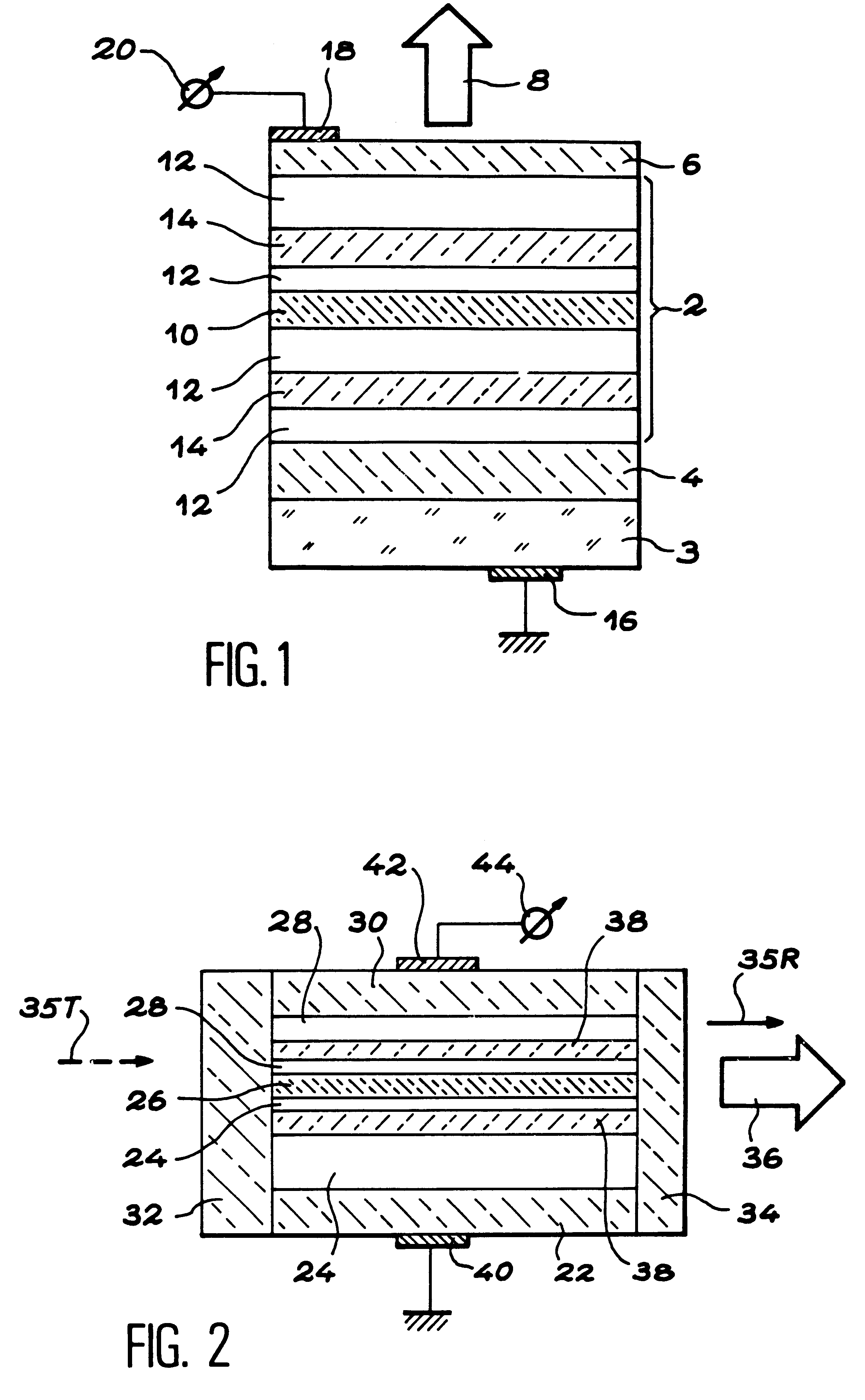 Optical semiconductor device with resonant cavity tunable in wavelength, application to modulation of light intensity