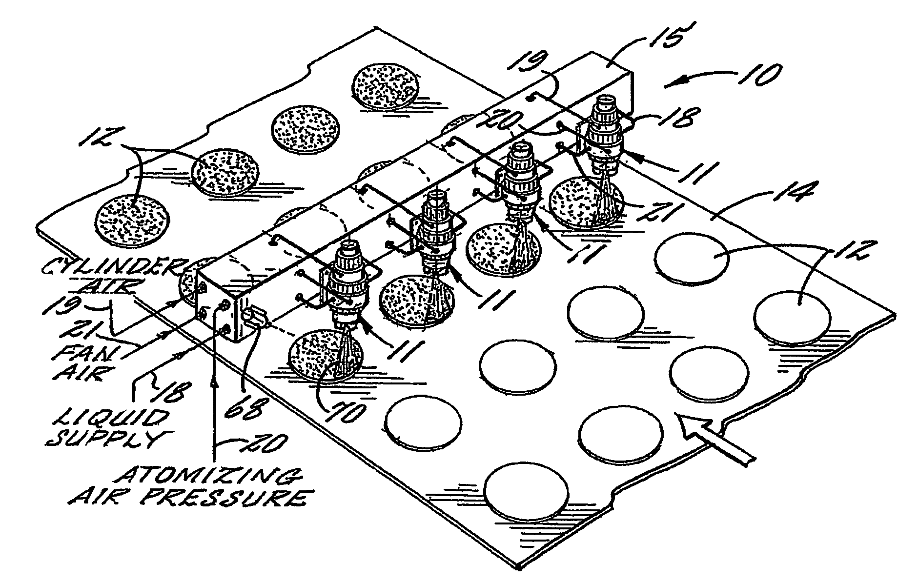 Spraying system for progressive spraying of non-rectangular objects