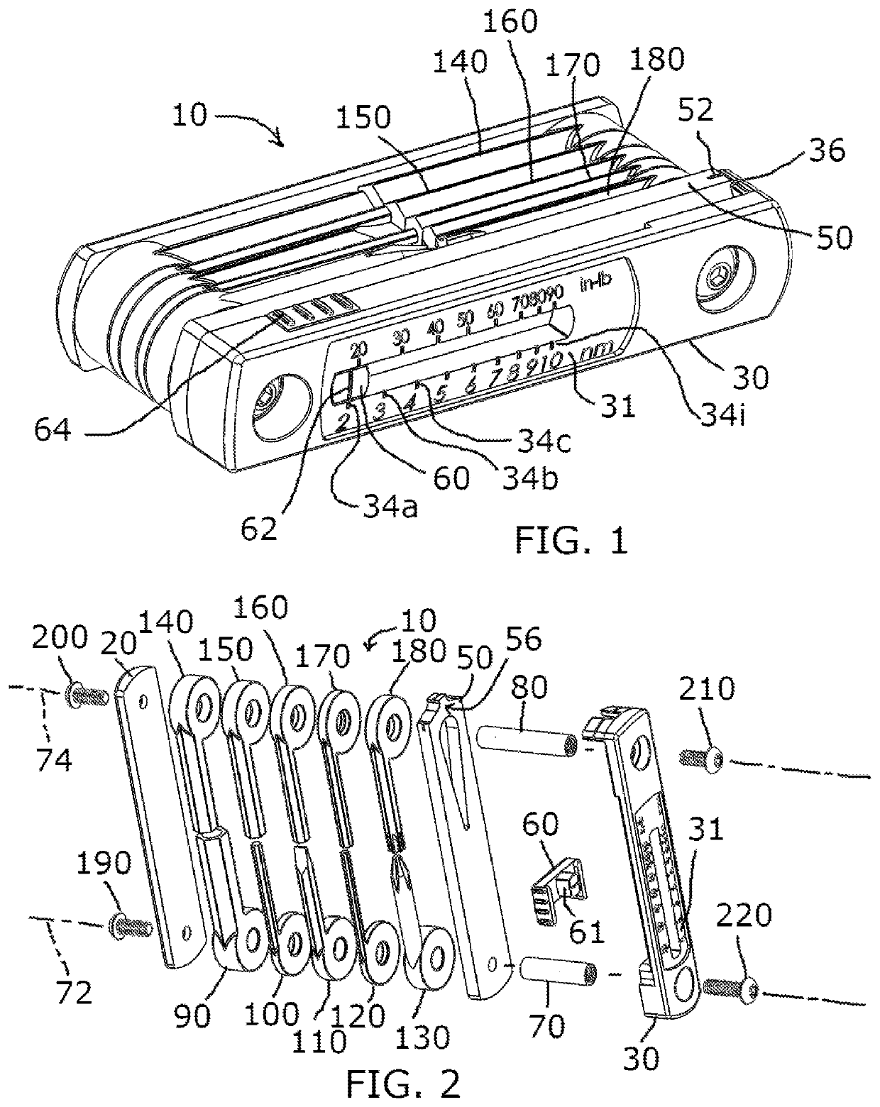 Selectively adjustable torque indicating tool