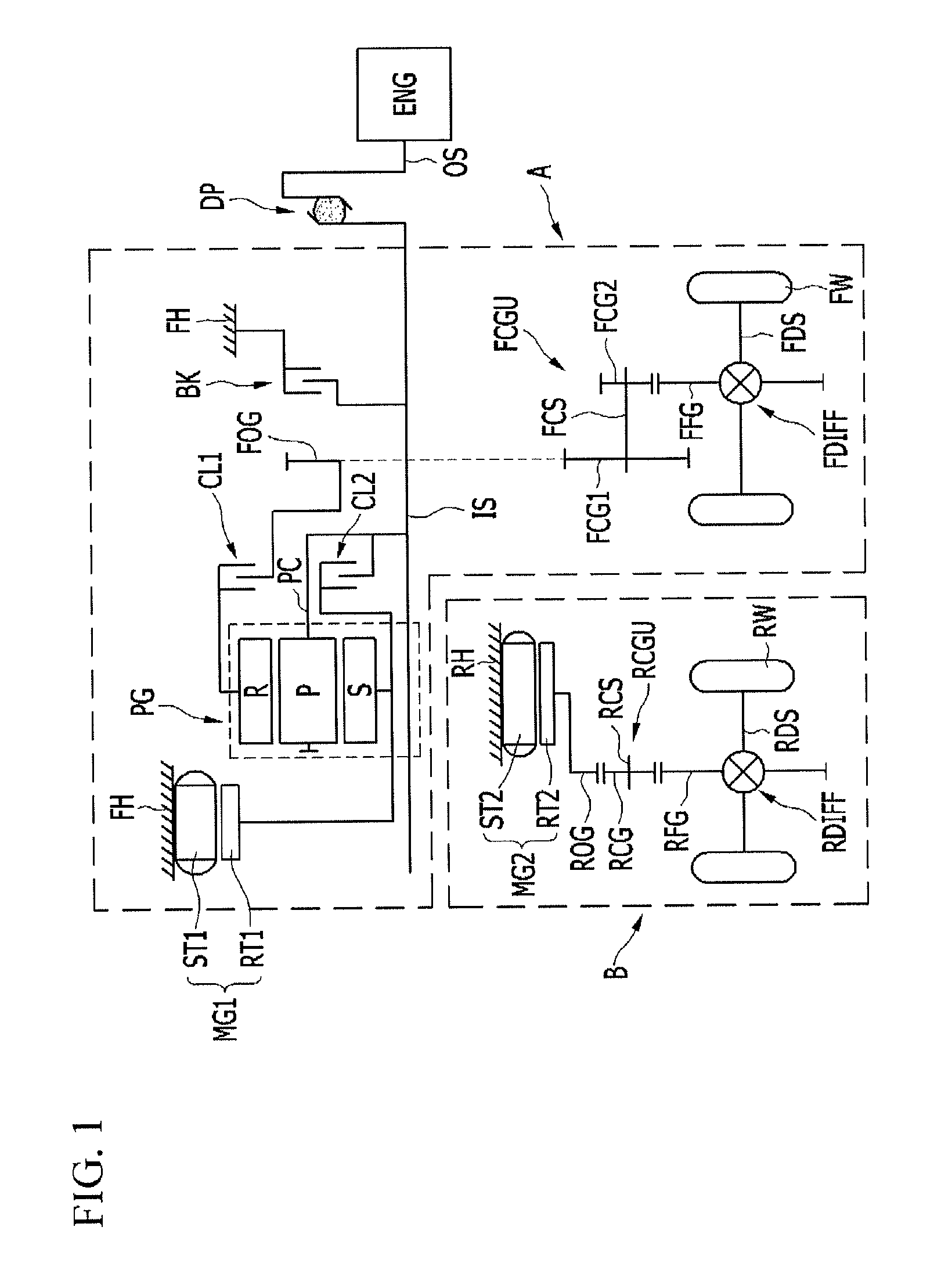 Transmission system of four wheel drive hybrid electric vehicle