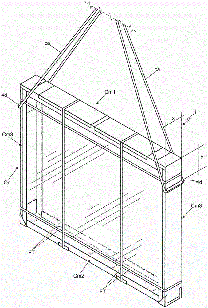 Improved industrial container for packaging and transporting multiple glass panels or the like