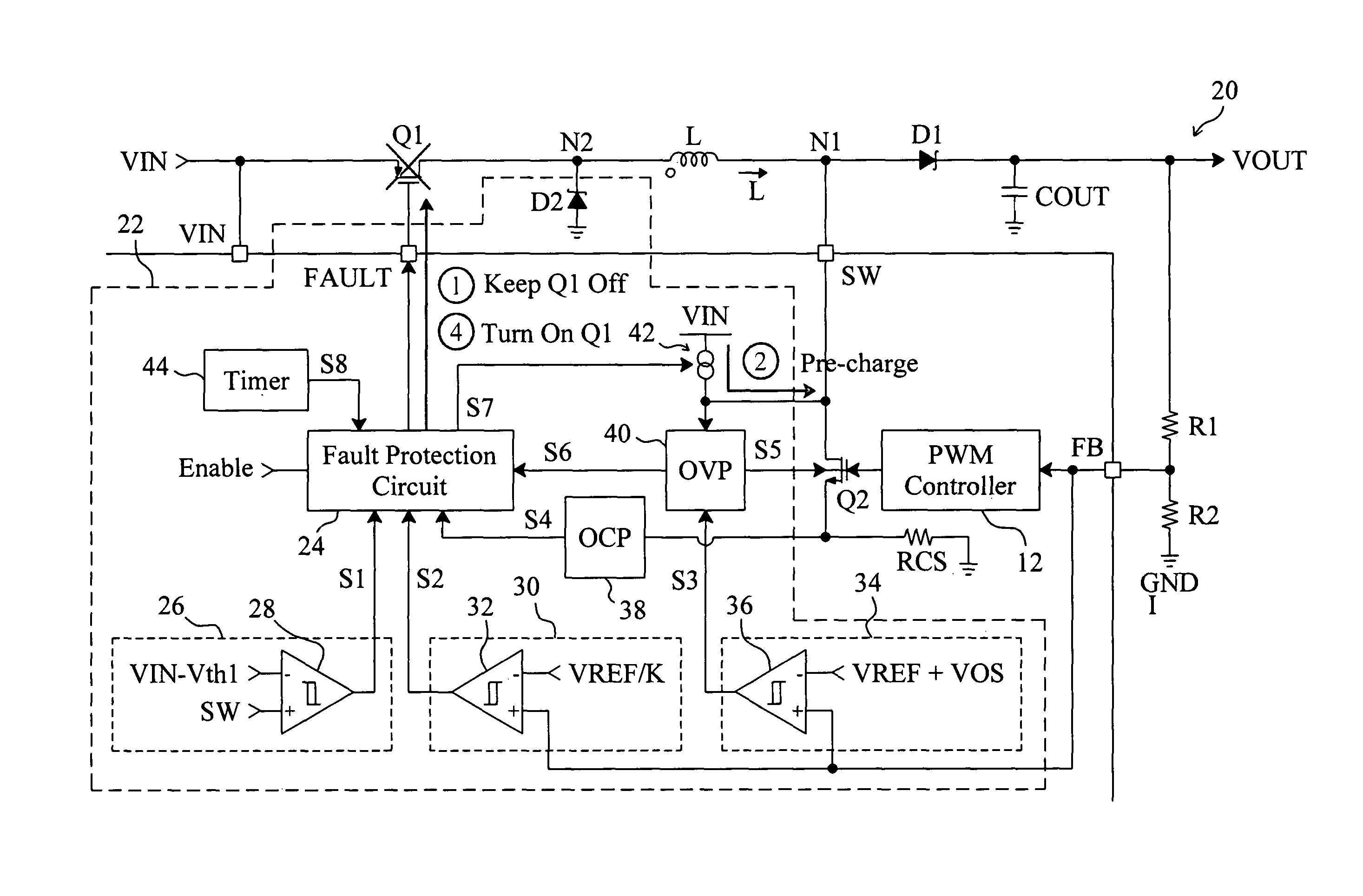 Short circuit and open circuit protection for a boost converter