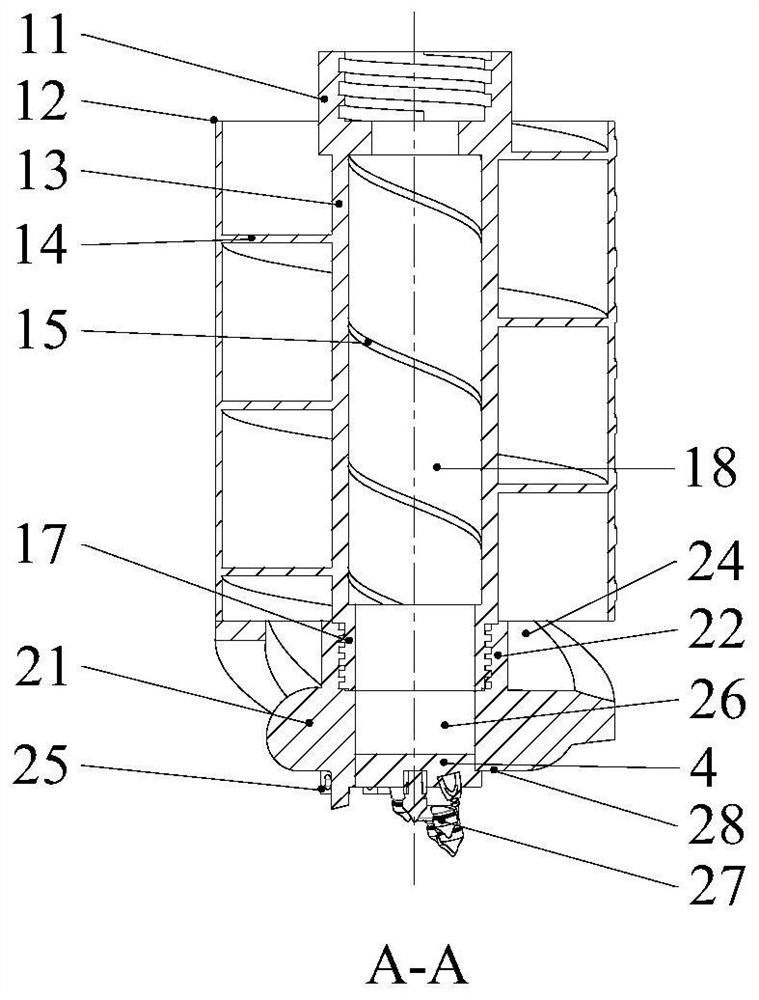 Continuous drilling, debris discharging and pouring integrated pile driving tool capable of preventing hole collapse