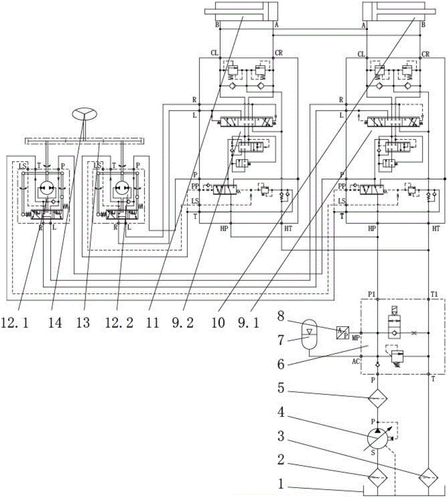 Hydraulic steering system for off-road mining dump truck