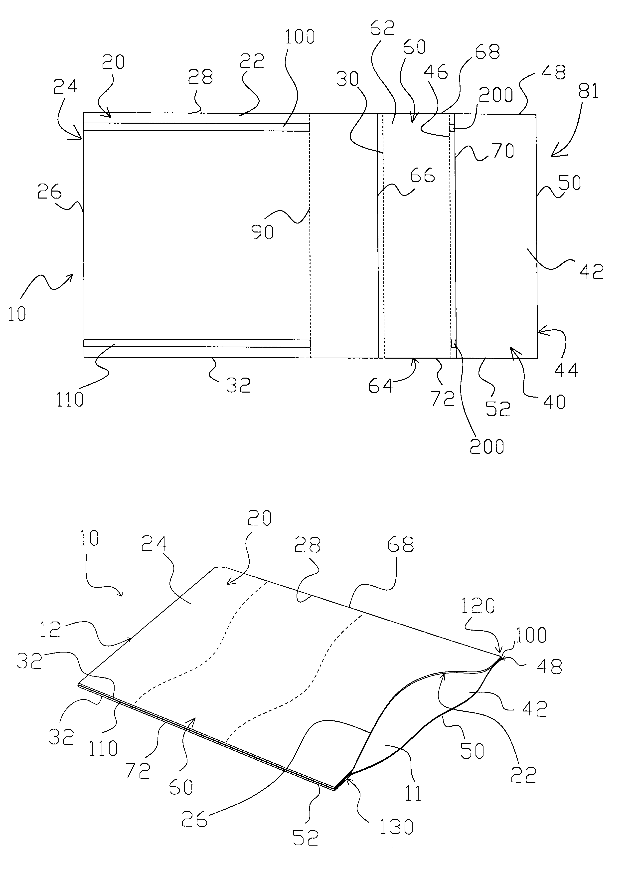 Side-sealed bag having label section and method of production therefor