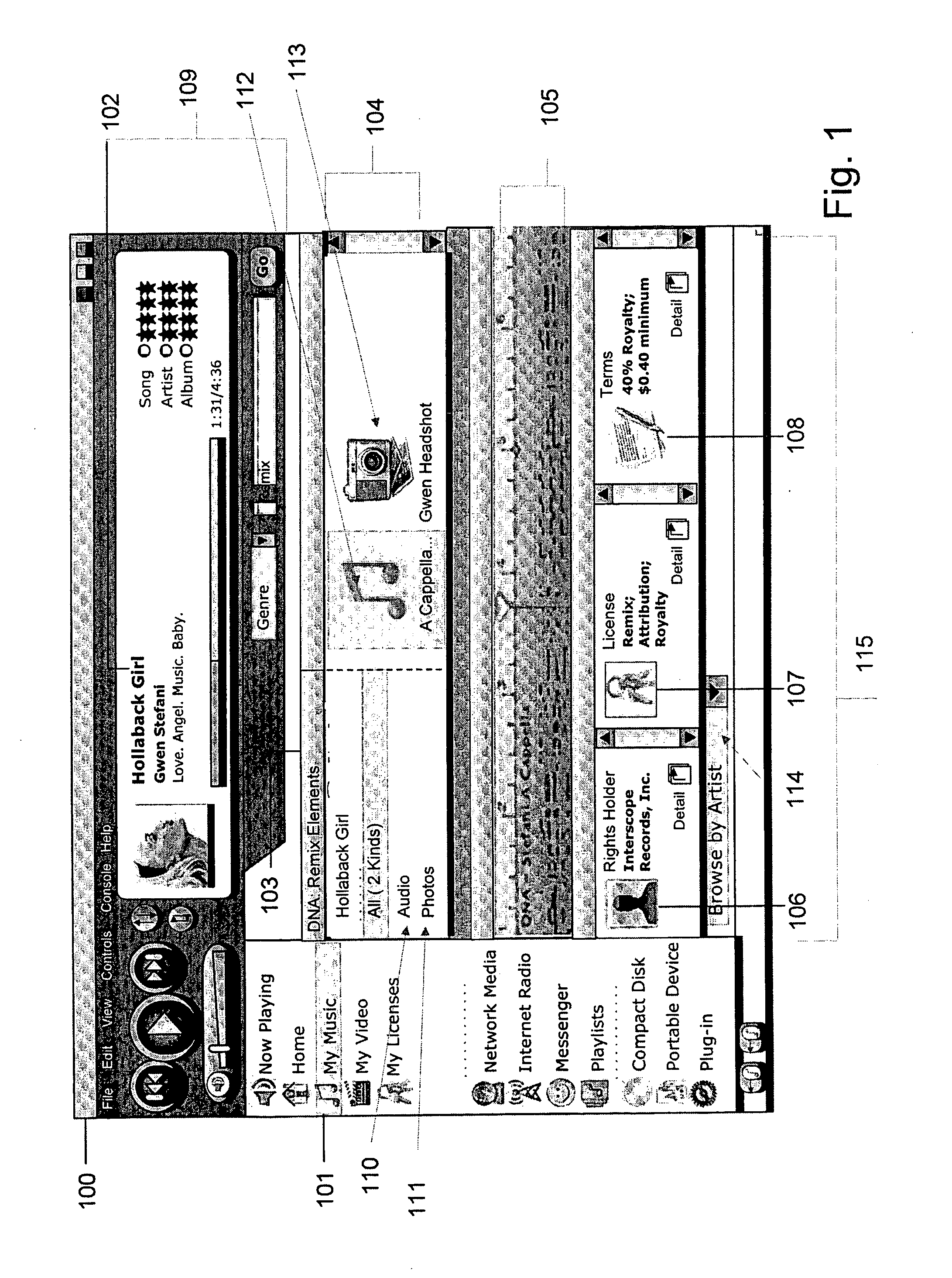 Data container and set of metadata for association with a media item and composite media items