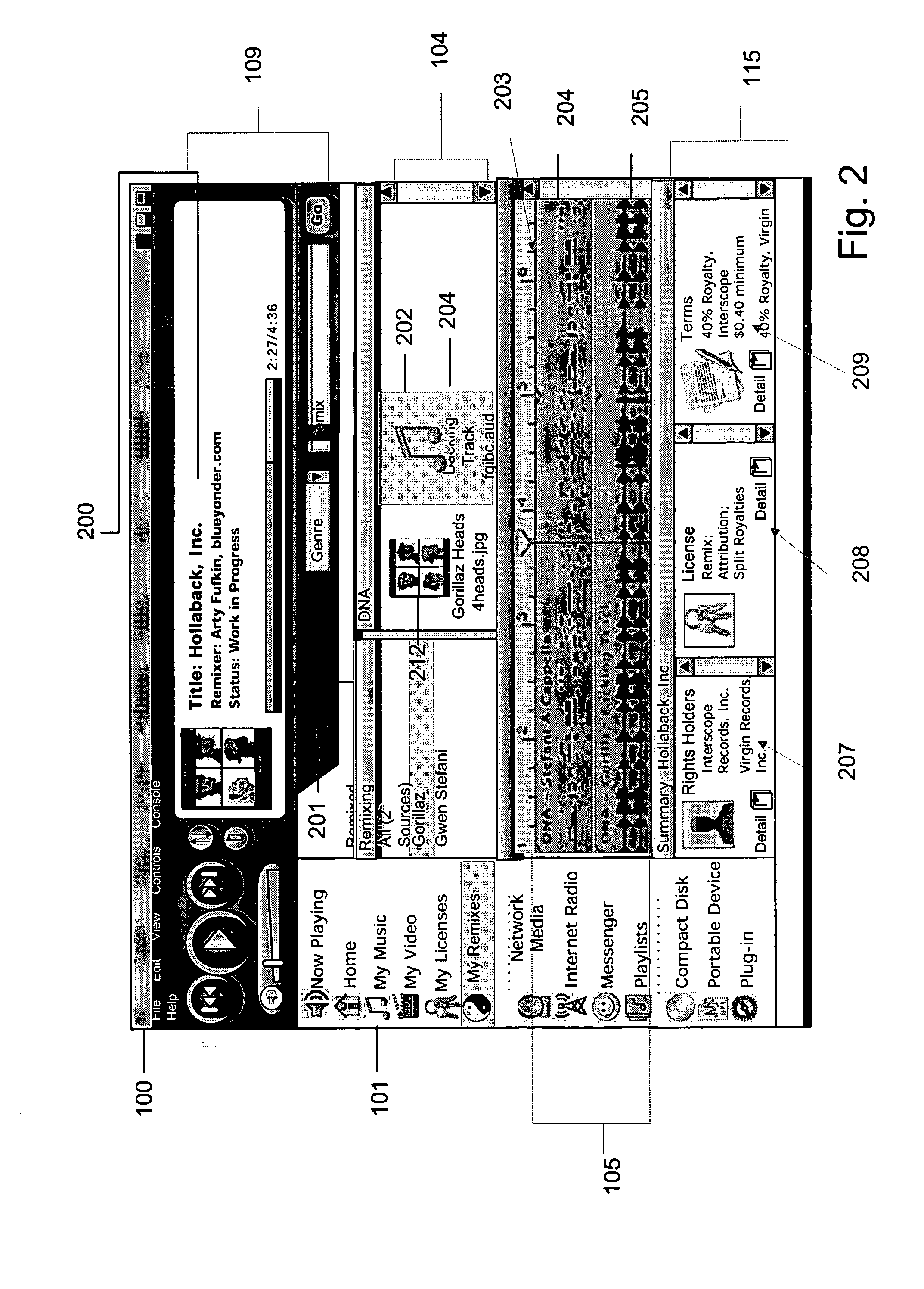 Data container and set of metadata for association with a media item and composite media items