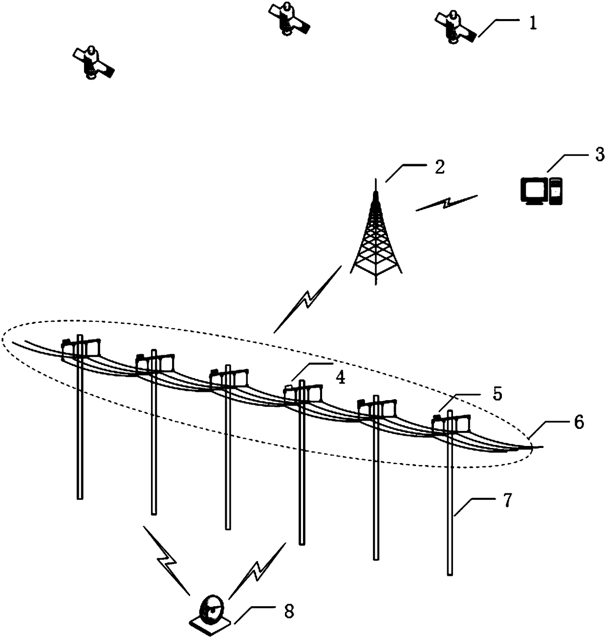 Distributing line tower displacement monitoring system and method