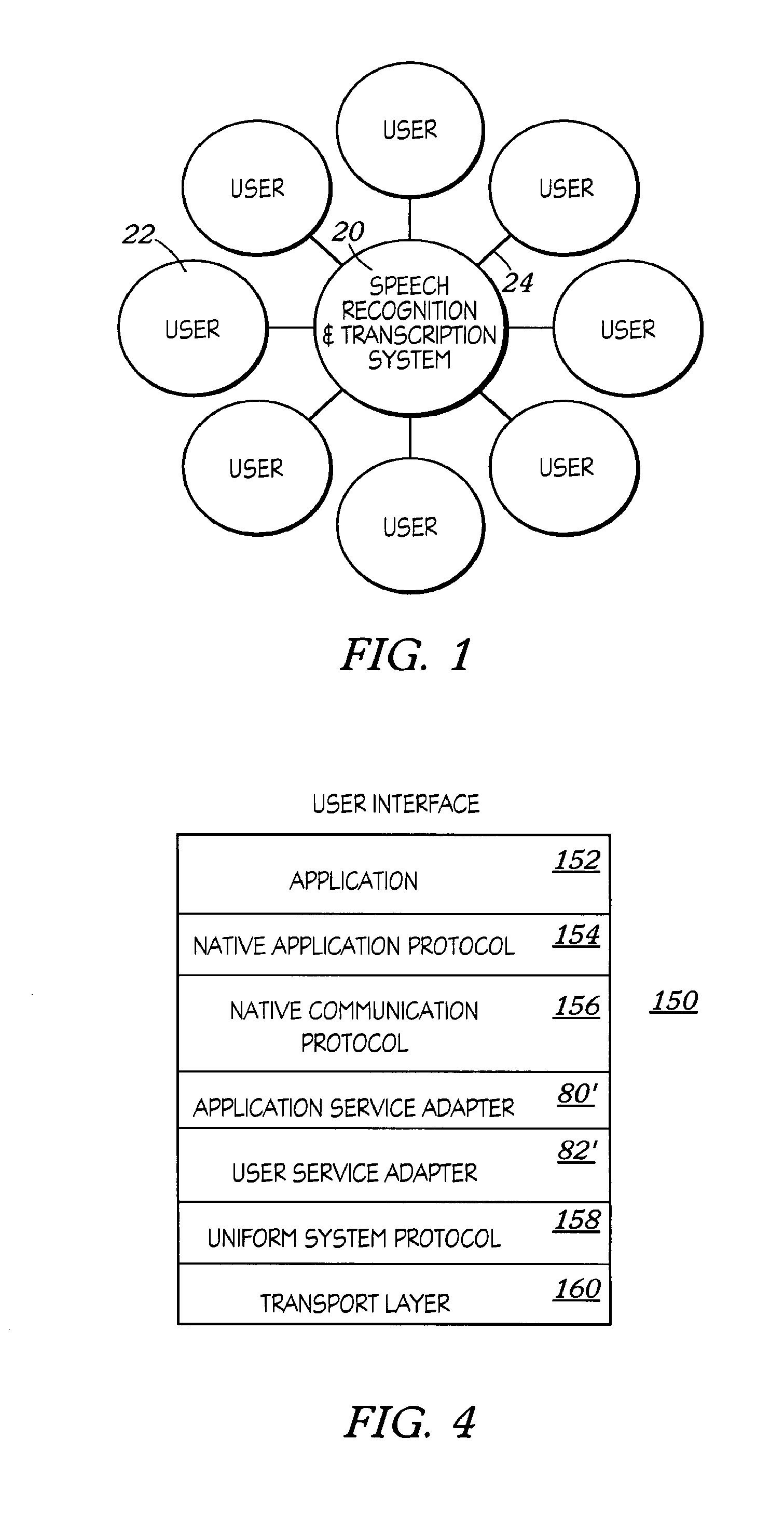 Speech recognition and transcription among users having heterogeneous protocols