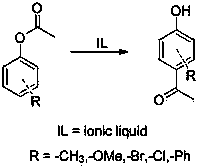 Method for preparing p-hydroxy phenyl ethyl ketone compound through rearrangement reaction under catalysis of acidic ionic liquid