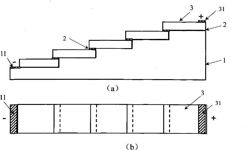 Step array high-voltage light-emitting diode and preparation method thereof