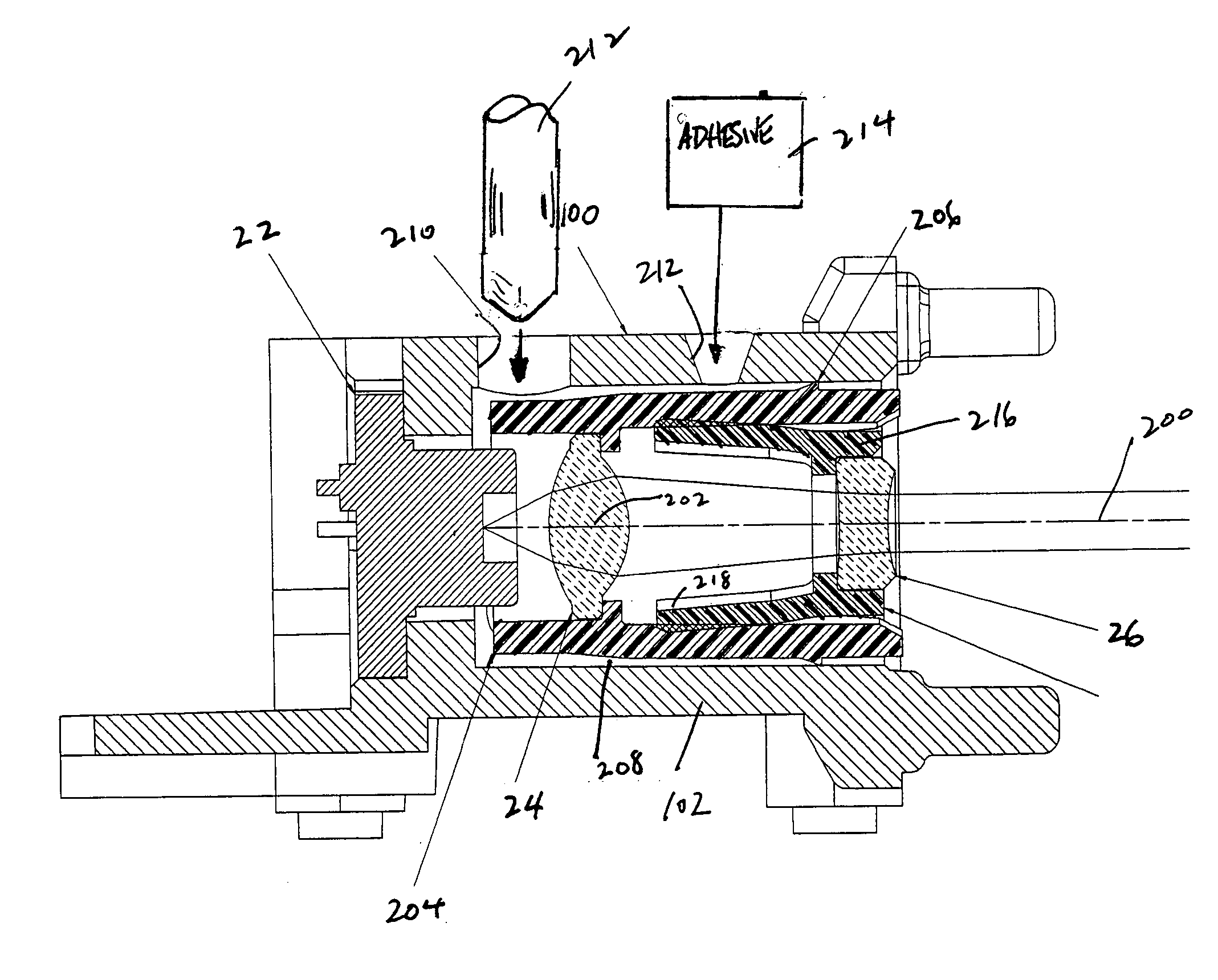 Laser beam focusing arrangement and method