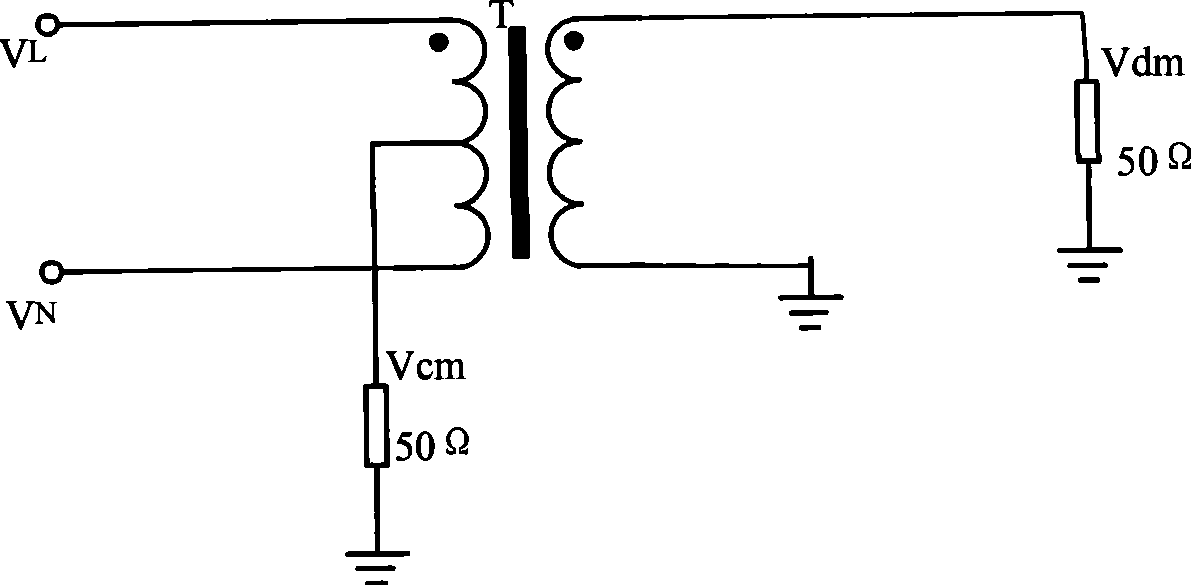 Common mode noise and differential mode noise separator for conductive electromagnetic interference noise