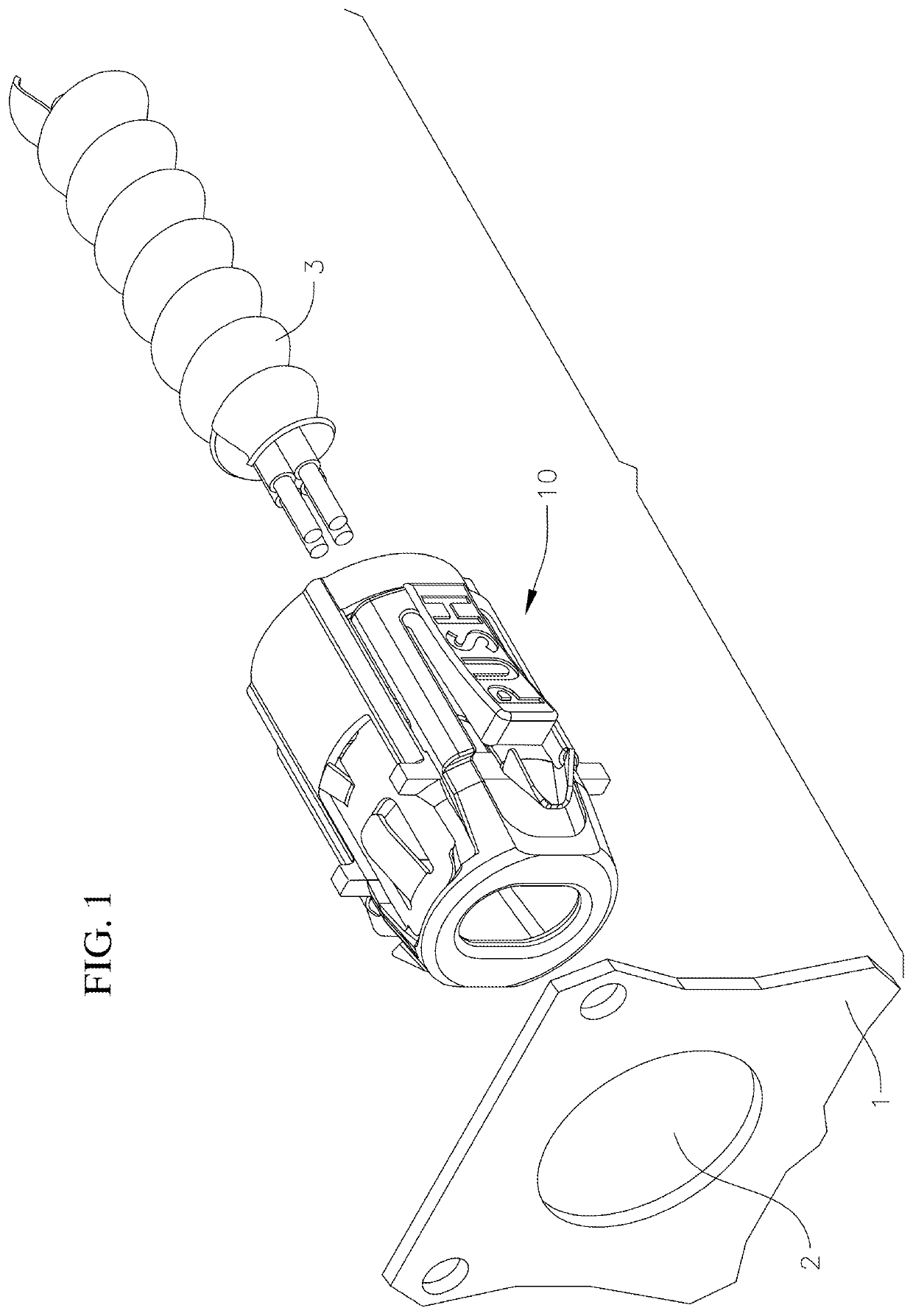 Cable through panel feedthrough connector with release buttons