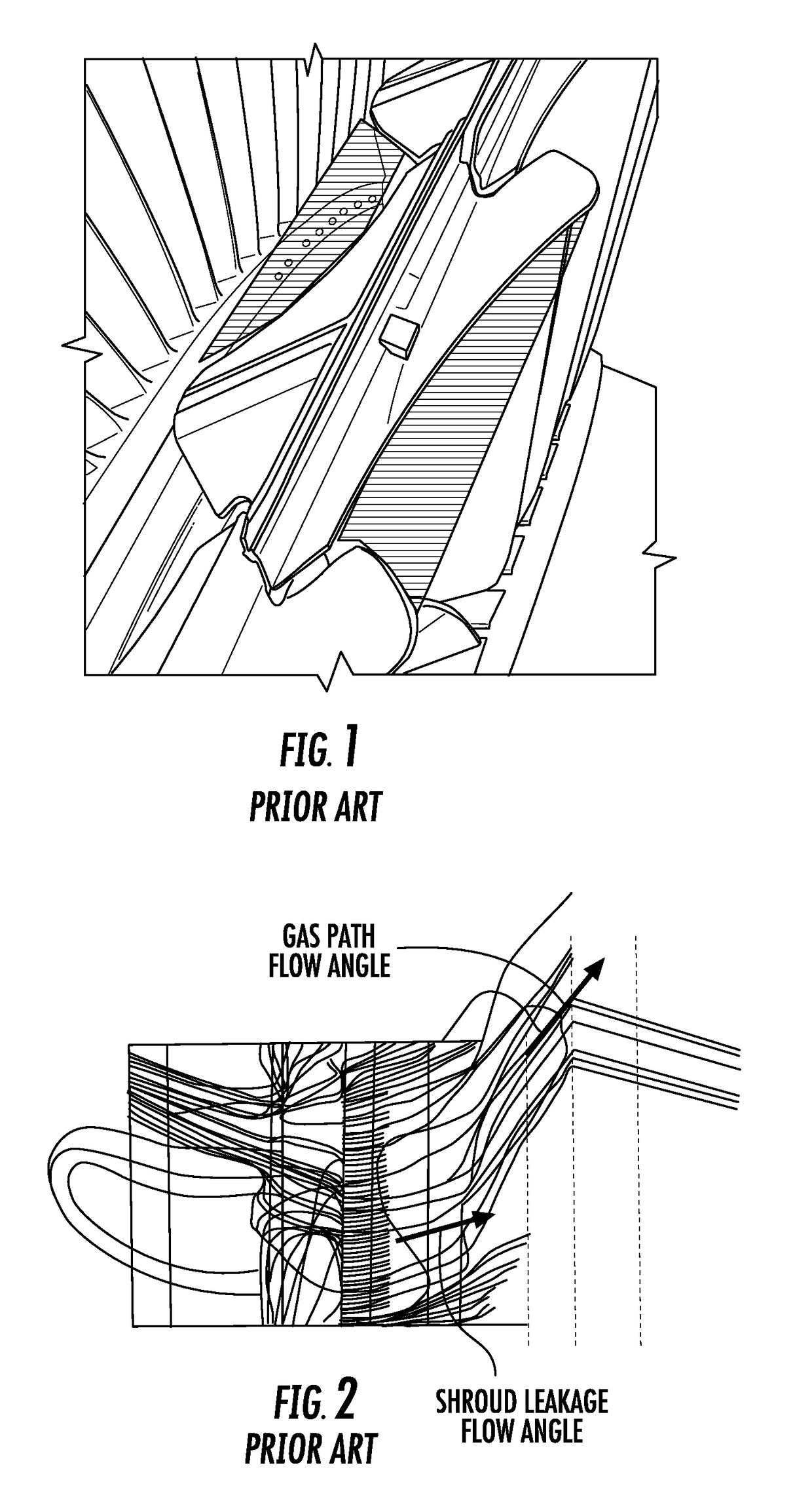 Shrouded turbine airfoil with leakage flow conditioner