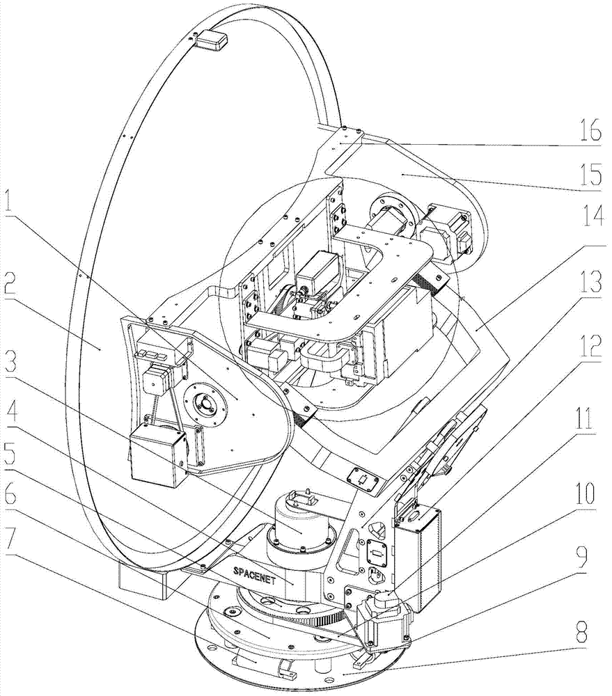 Three-axis stable four-axis tracking ship-mounted mobile mid-communication antenna