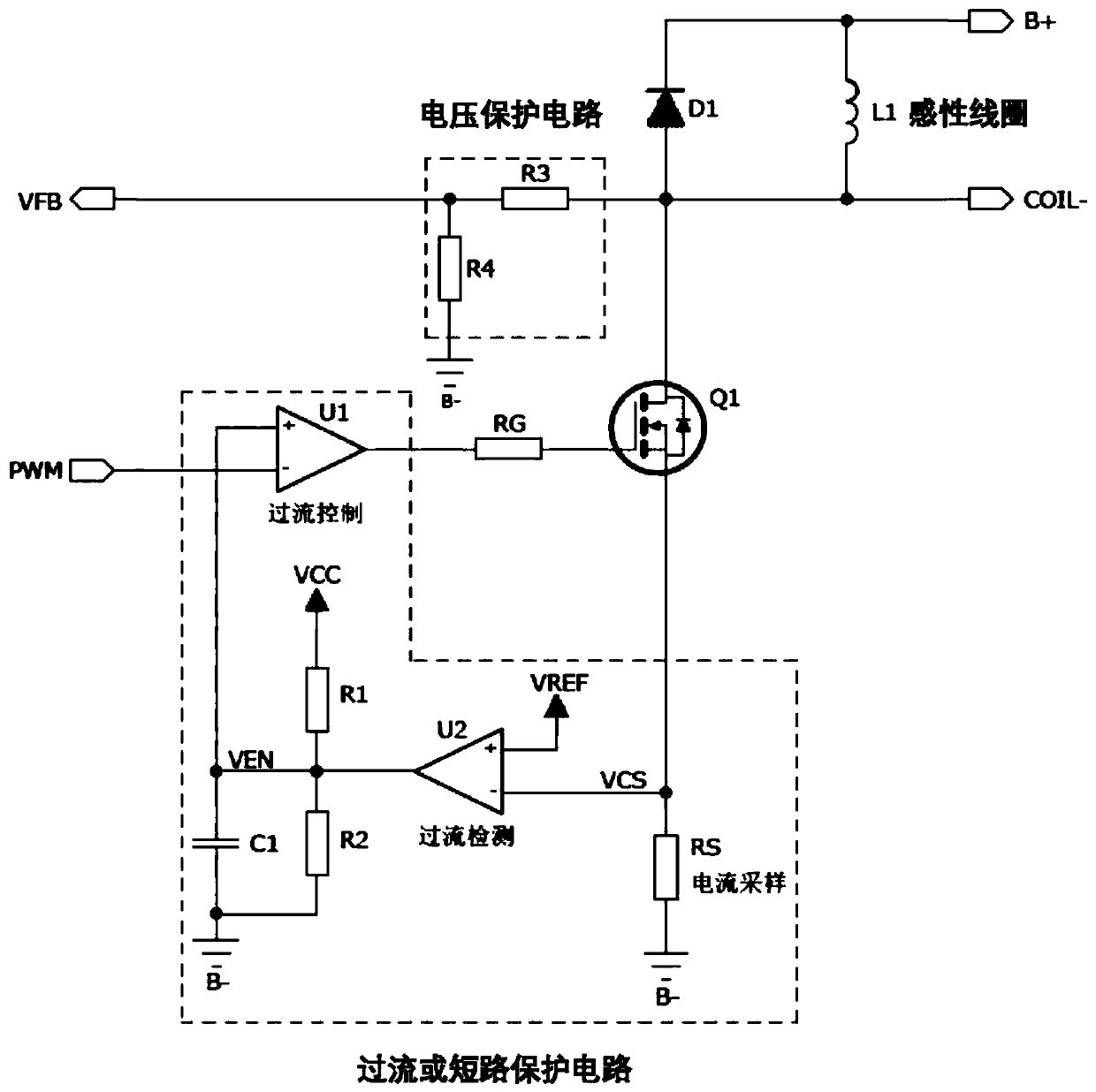 Inductive coil driving circuit with protection function