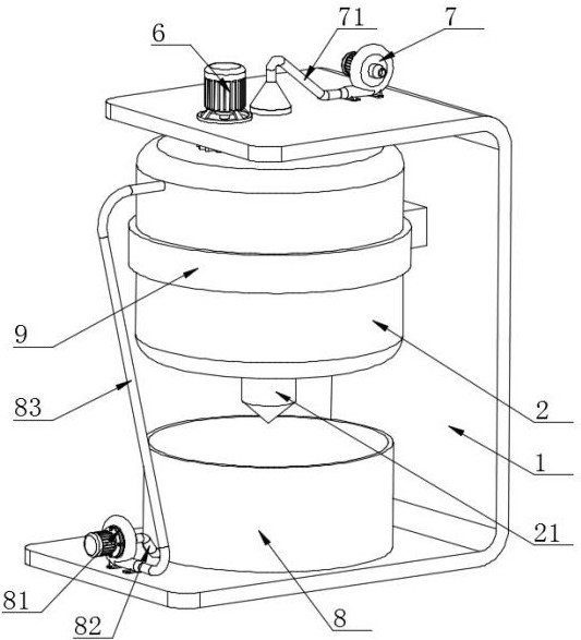 A waste gas separation and dust removal device