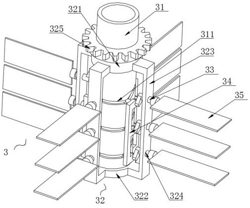 A waste gas separation and dust removal device