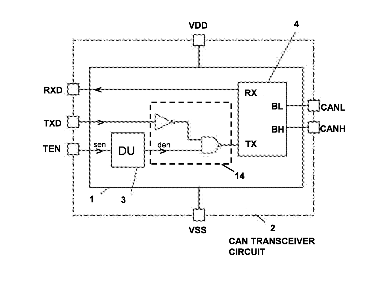 Transceiver circuit for a controller area network with improved safety