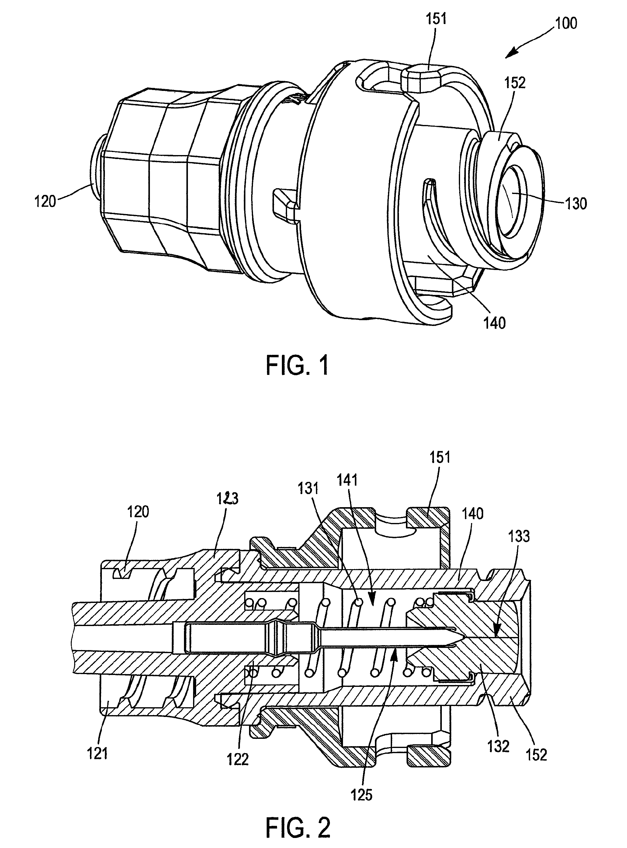 Non-drip, direct-flow connectors with secure locking