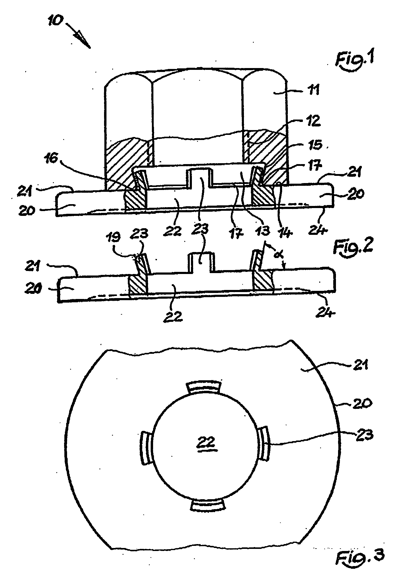 Fastening element, washer and fastening means therefrom