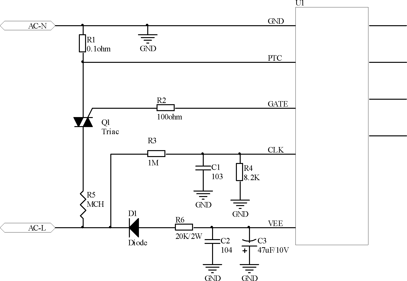 Circuit and method for controlling metal ceramic heating element through bidirectional triode thyristor