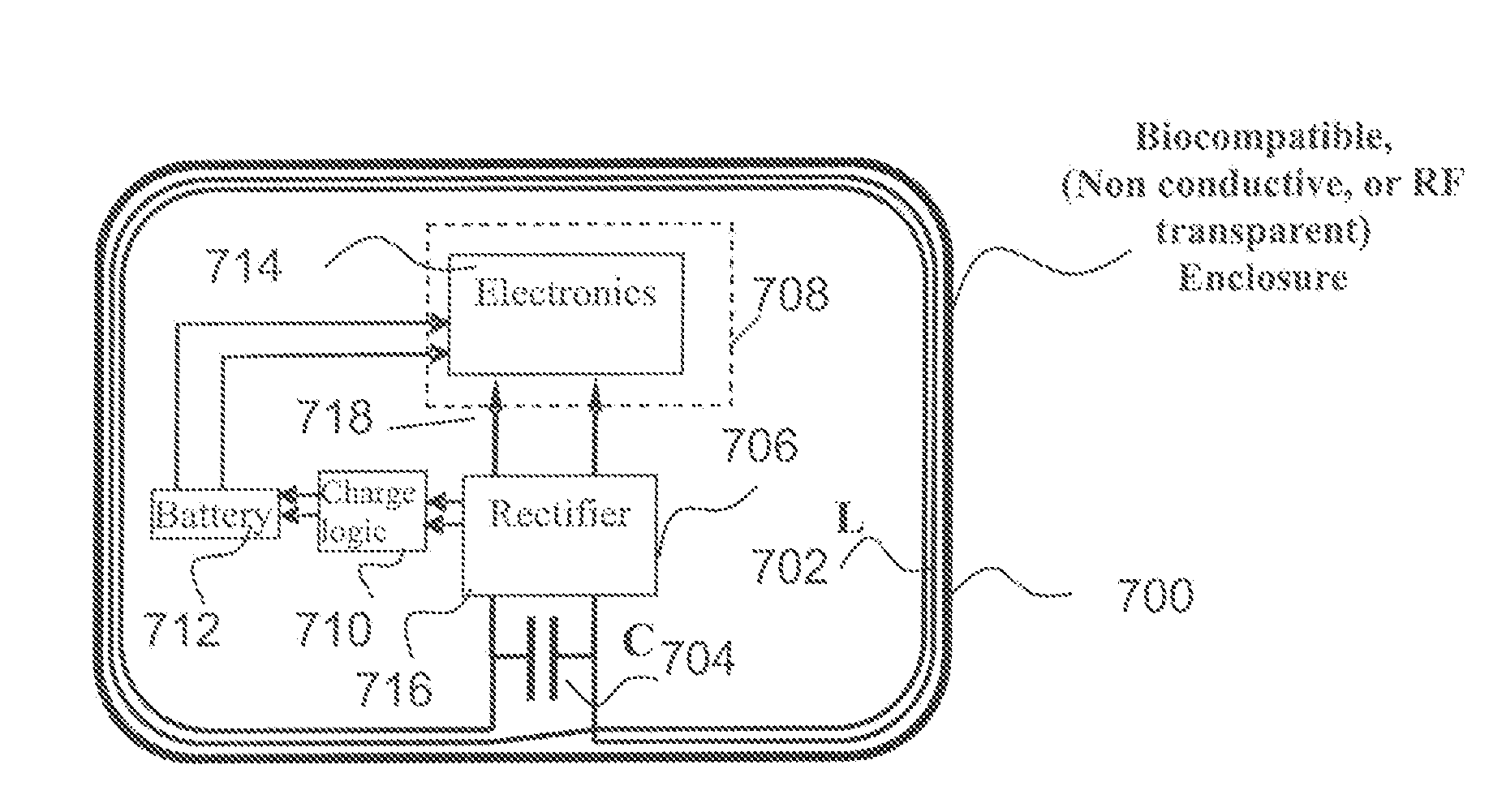 MRI compatible implanted electronic medical device with power and data communication capability