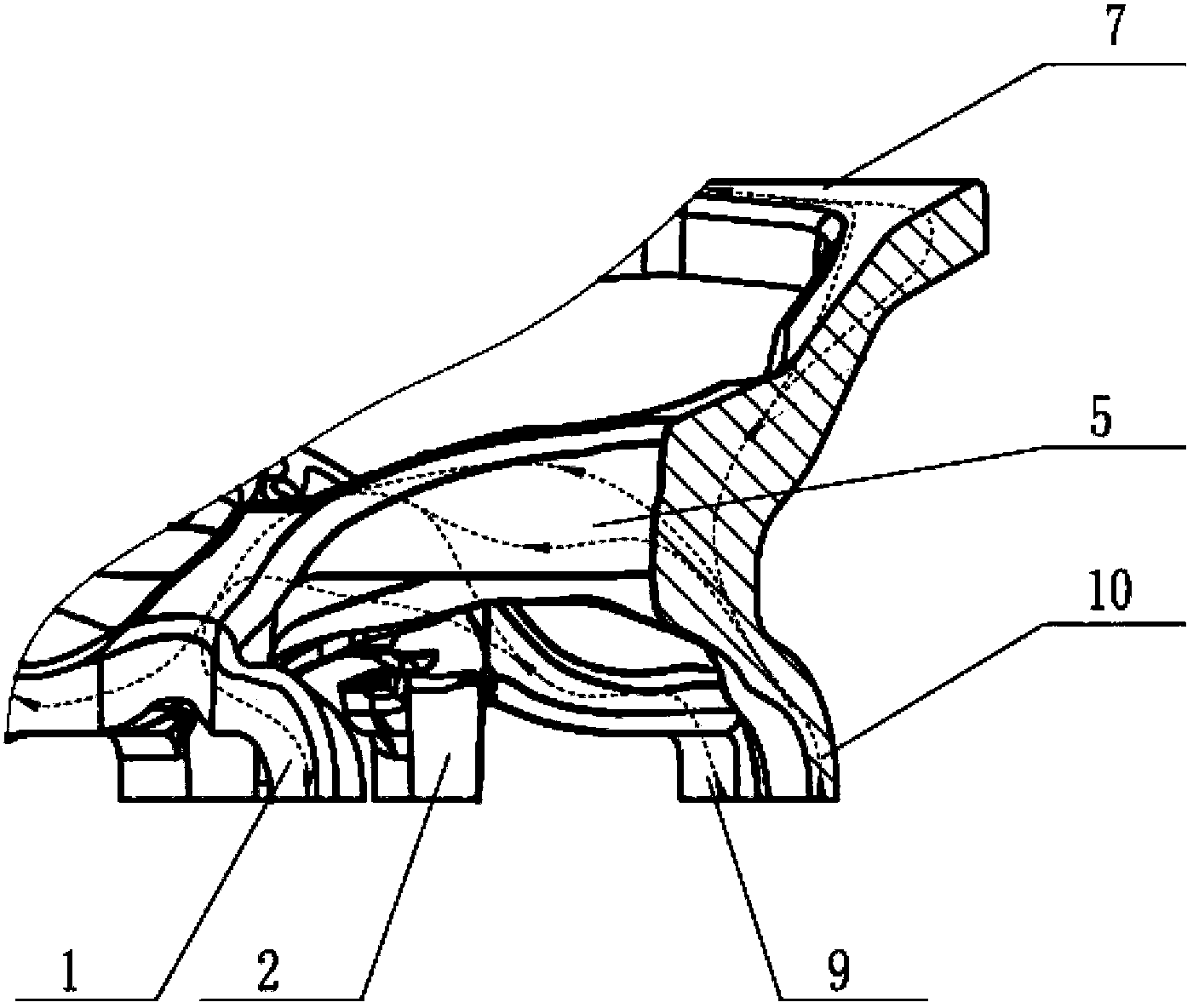 Cross type cooling water jacket of cylinder head of three-cylinder supercharged engine