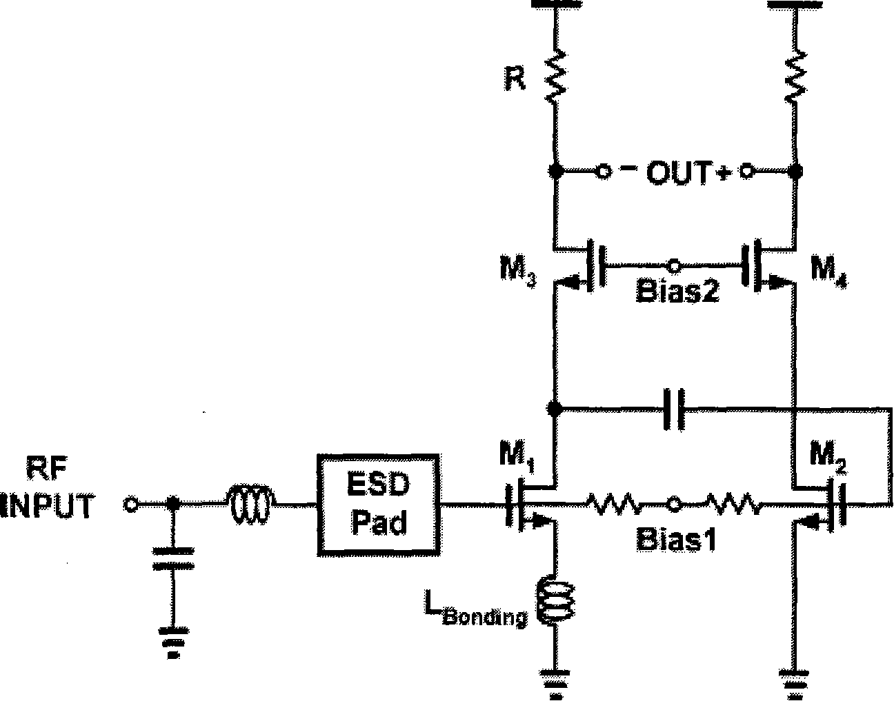 Low-power consumption single-ended input difference output low-noise amplifier
