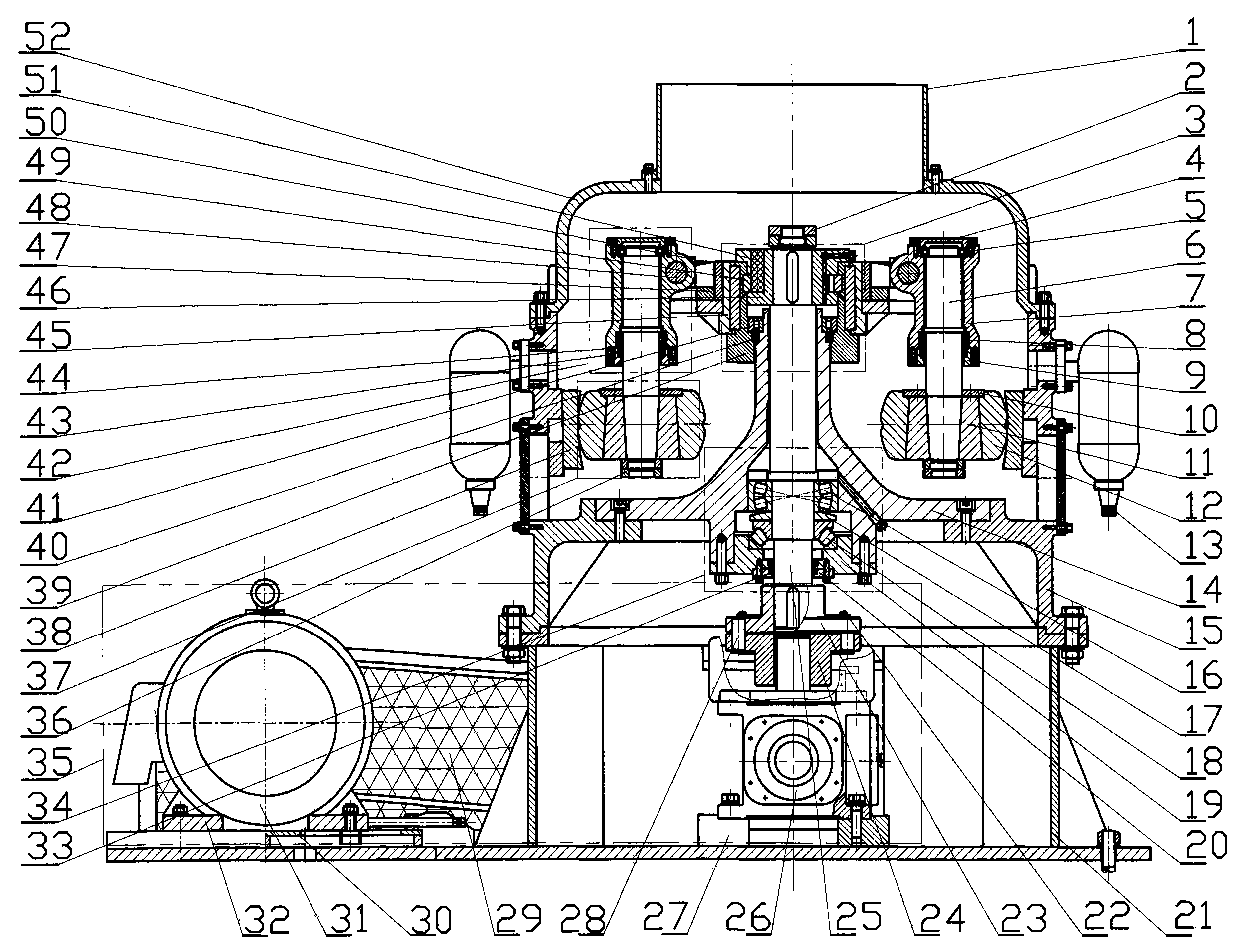 Vertical type drum and disk grinding and pulping machine