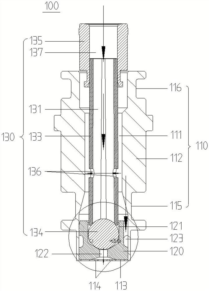 Nozzle core component and fuel injector