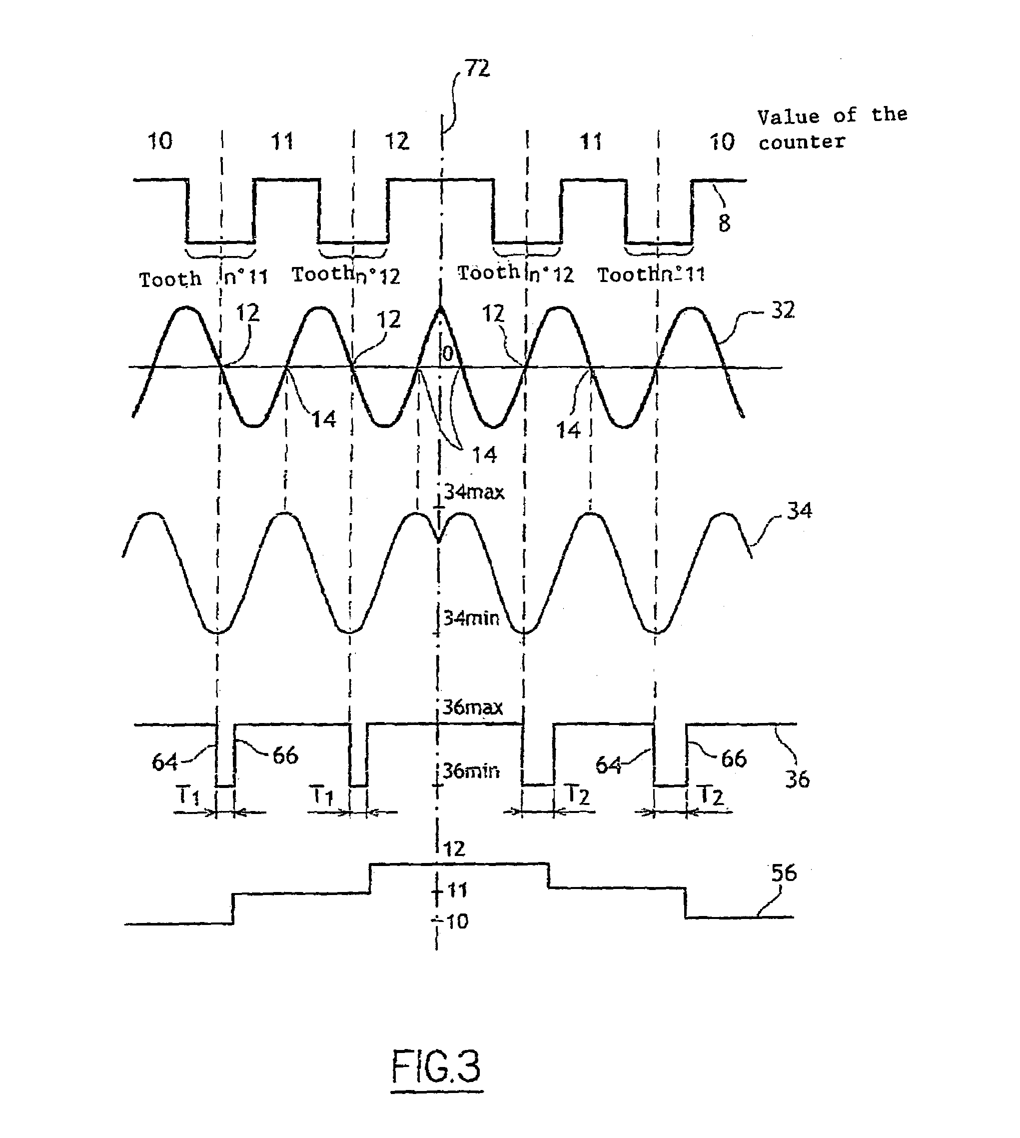 Device and process for determining the position of an engine
