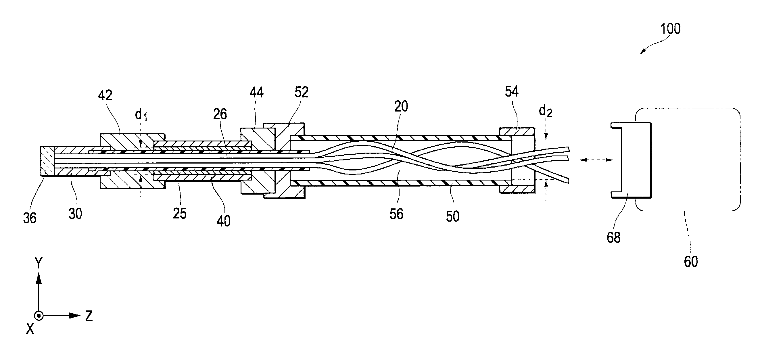 Photoelectric encoder including detection head and a plurality of fibers within a first and second cable