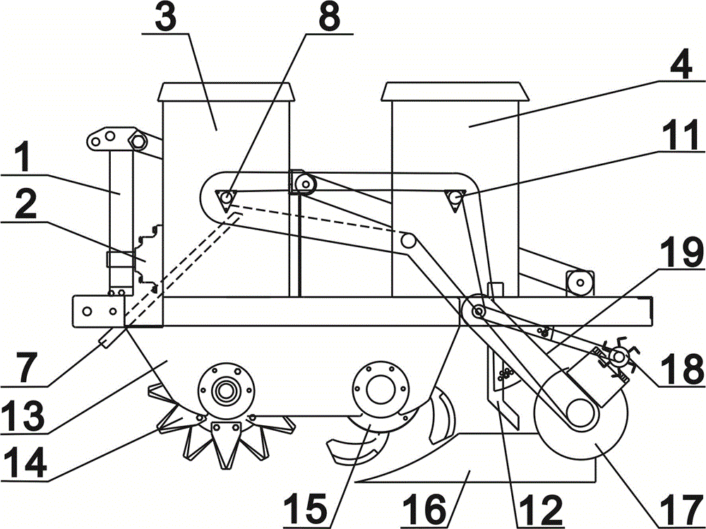 Anti-winding no-tillage fertilizing and seeding machine for wheat after rice in paddy field