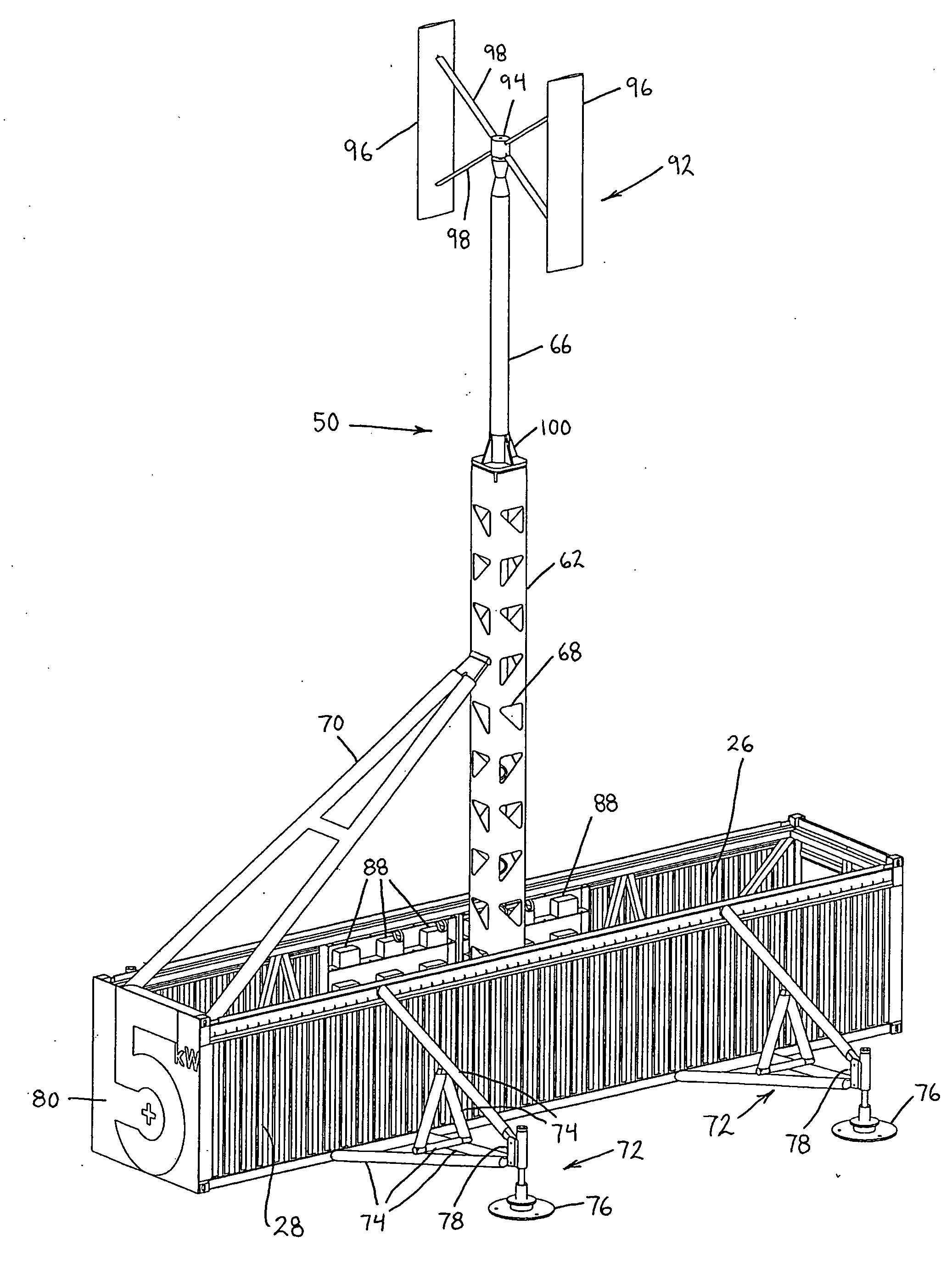 Deployable wind power and battery unit