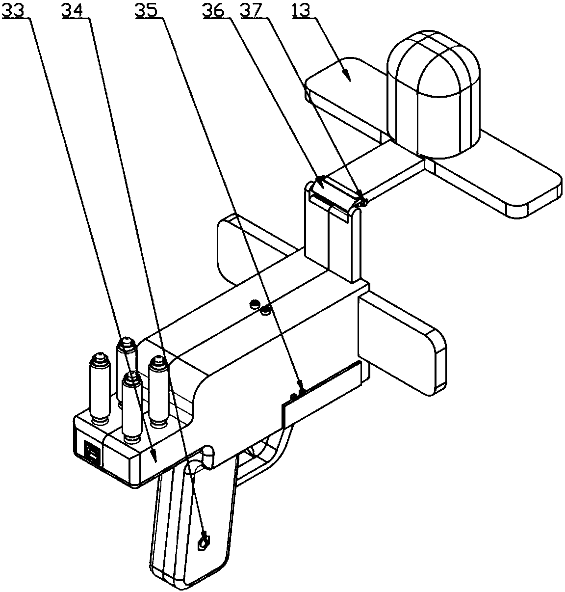 Household hand-held small button-sewing machine based on four-bar linkage mechanism