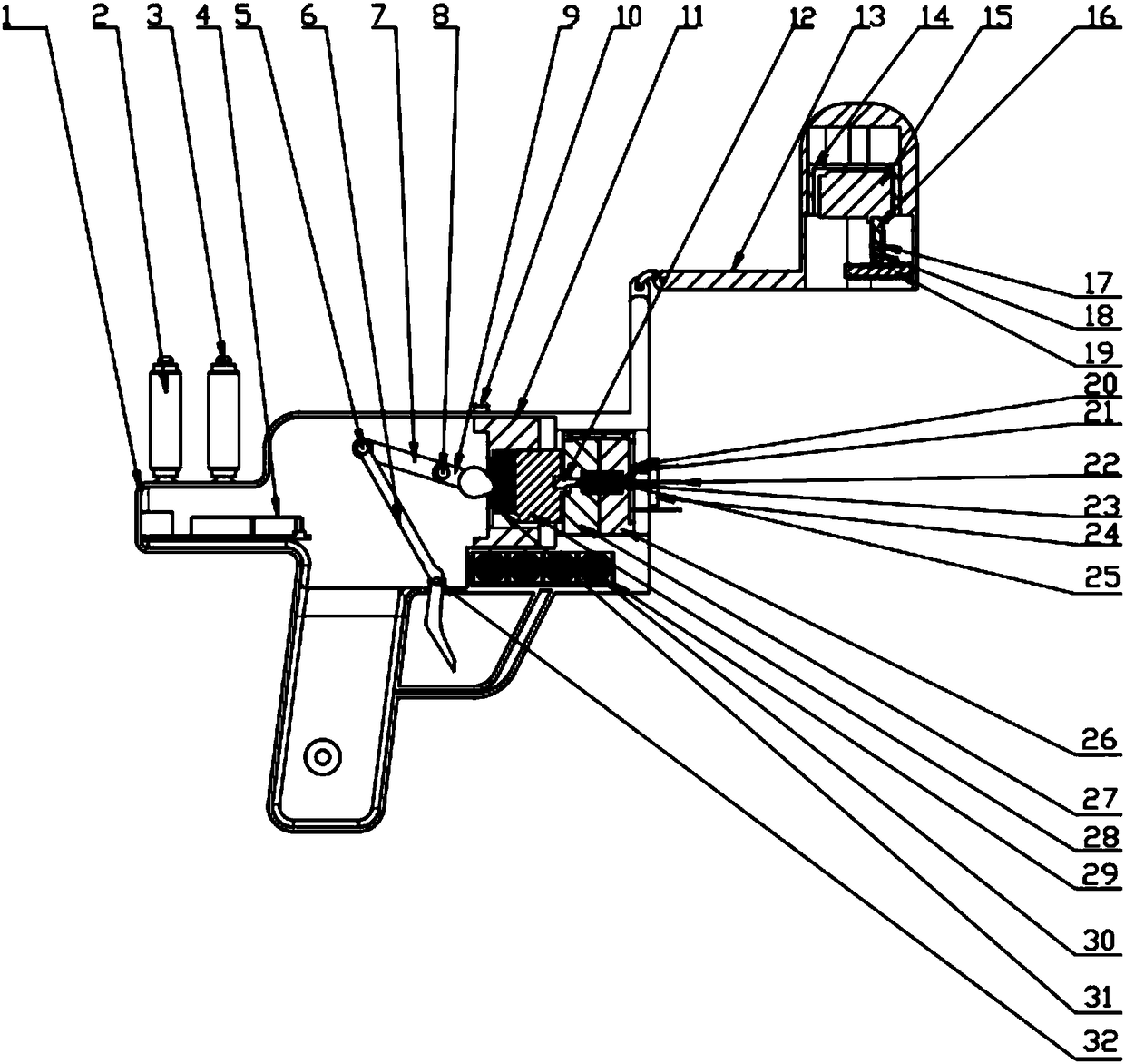 Household hand-held small button-sewing machine based on four-bar linkage mechanism