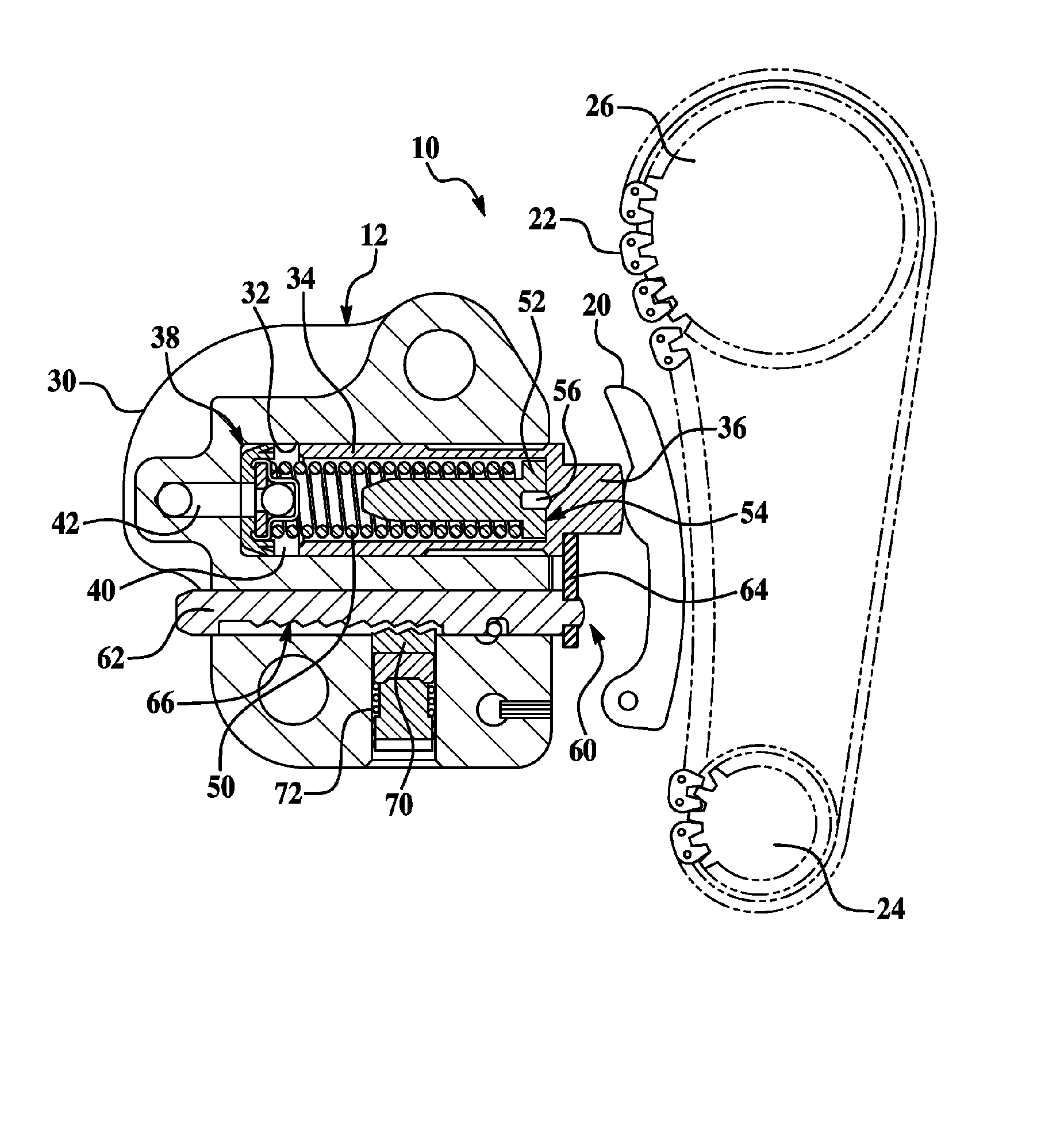 Ratcheting tensioner with override