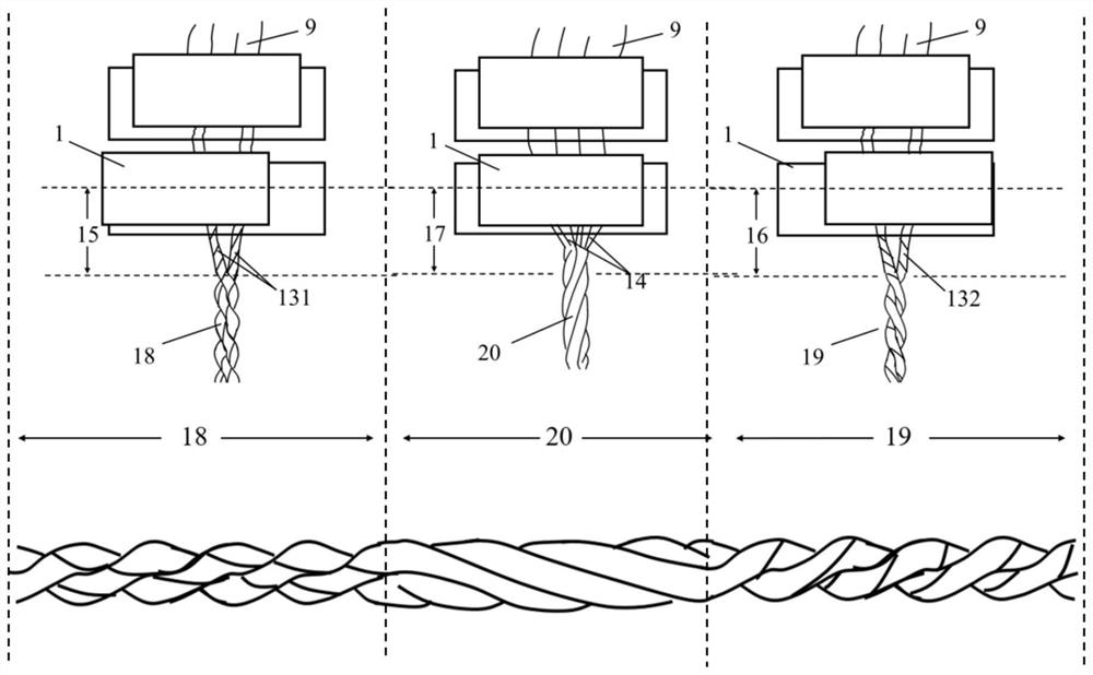 Processing method and device for spinning single yarns of plied yarn structures on ring spinning frame and yarns