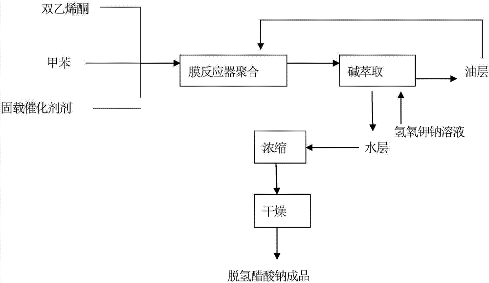 Technology for preparing sodium dehydroacetate in membrane reactor with immobilized catalyst