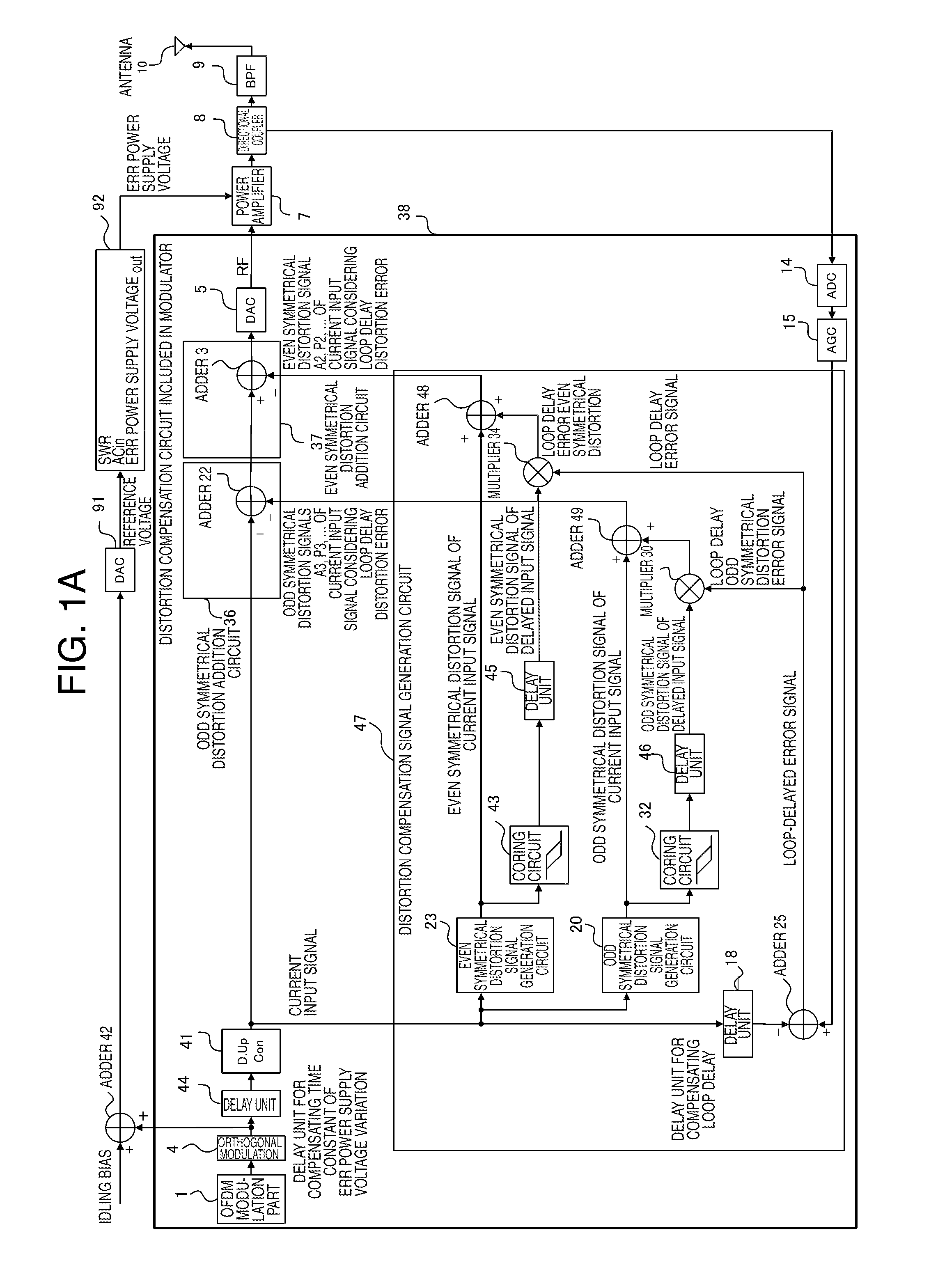 Distortion compensation circuit and transmission device using distortion compensation circuit and high-frequency power amplifier