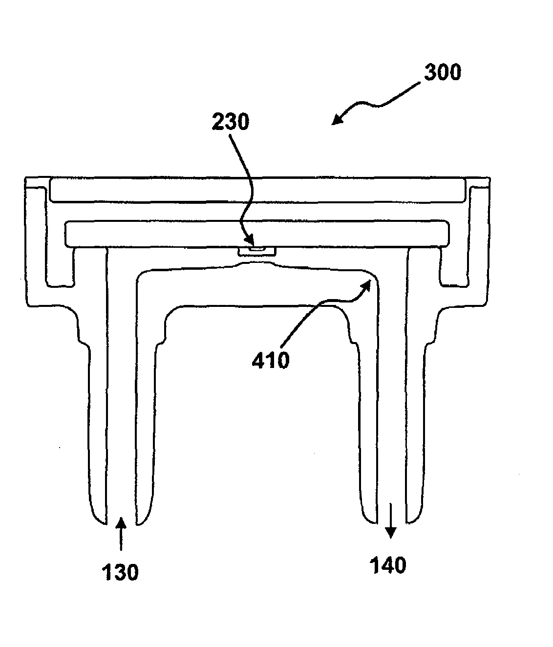 Flow sensing device including a tapered flow channel