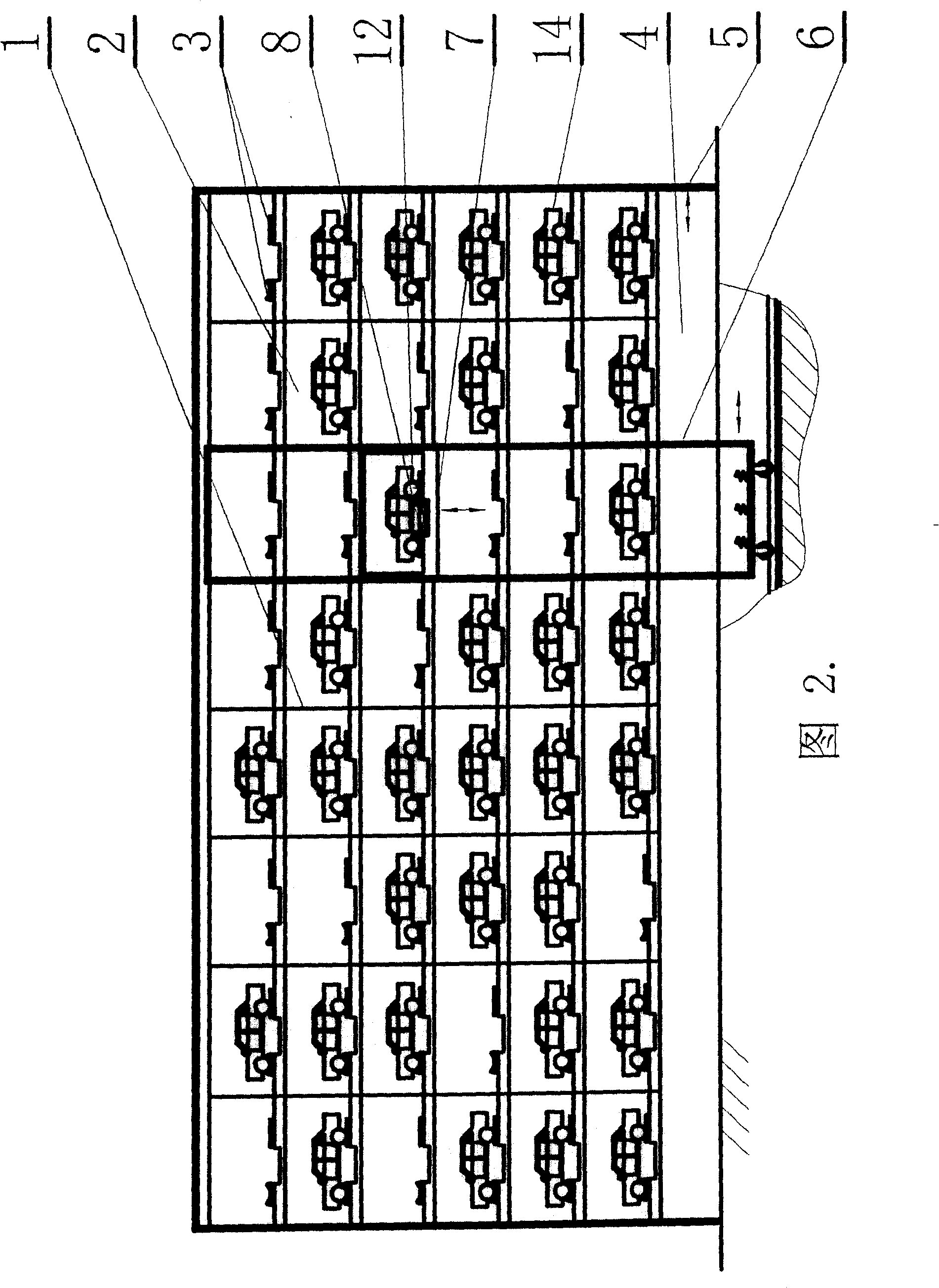 Multilane spacing parallel arranging stacker transport apparatus taking sending type rollaway parking equipment