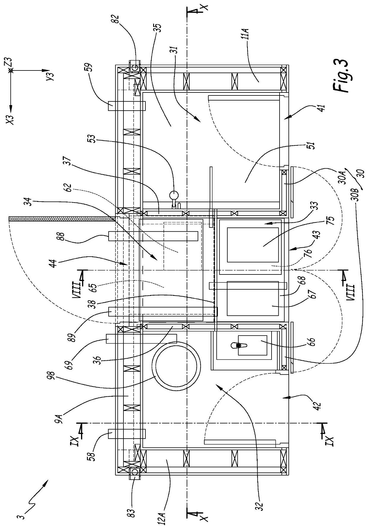 Prefabricated module for a building and construction method