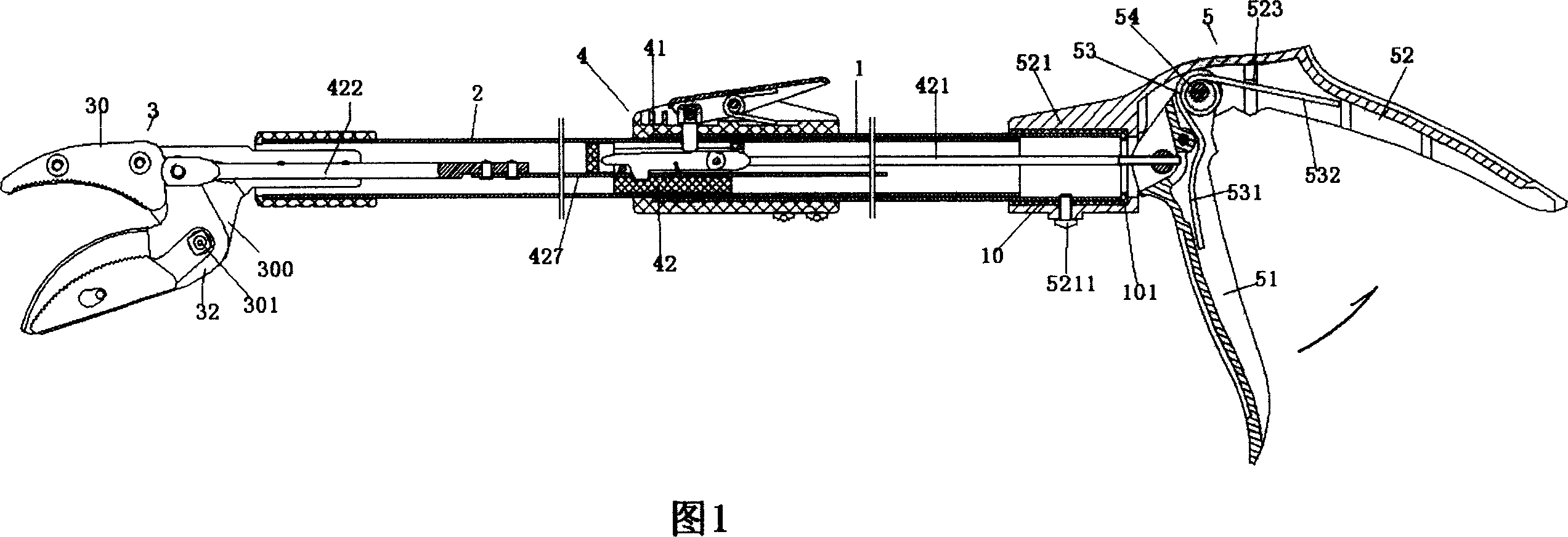 Guiding and locking device of telescopic long-armed secateurs and secateurs thereof