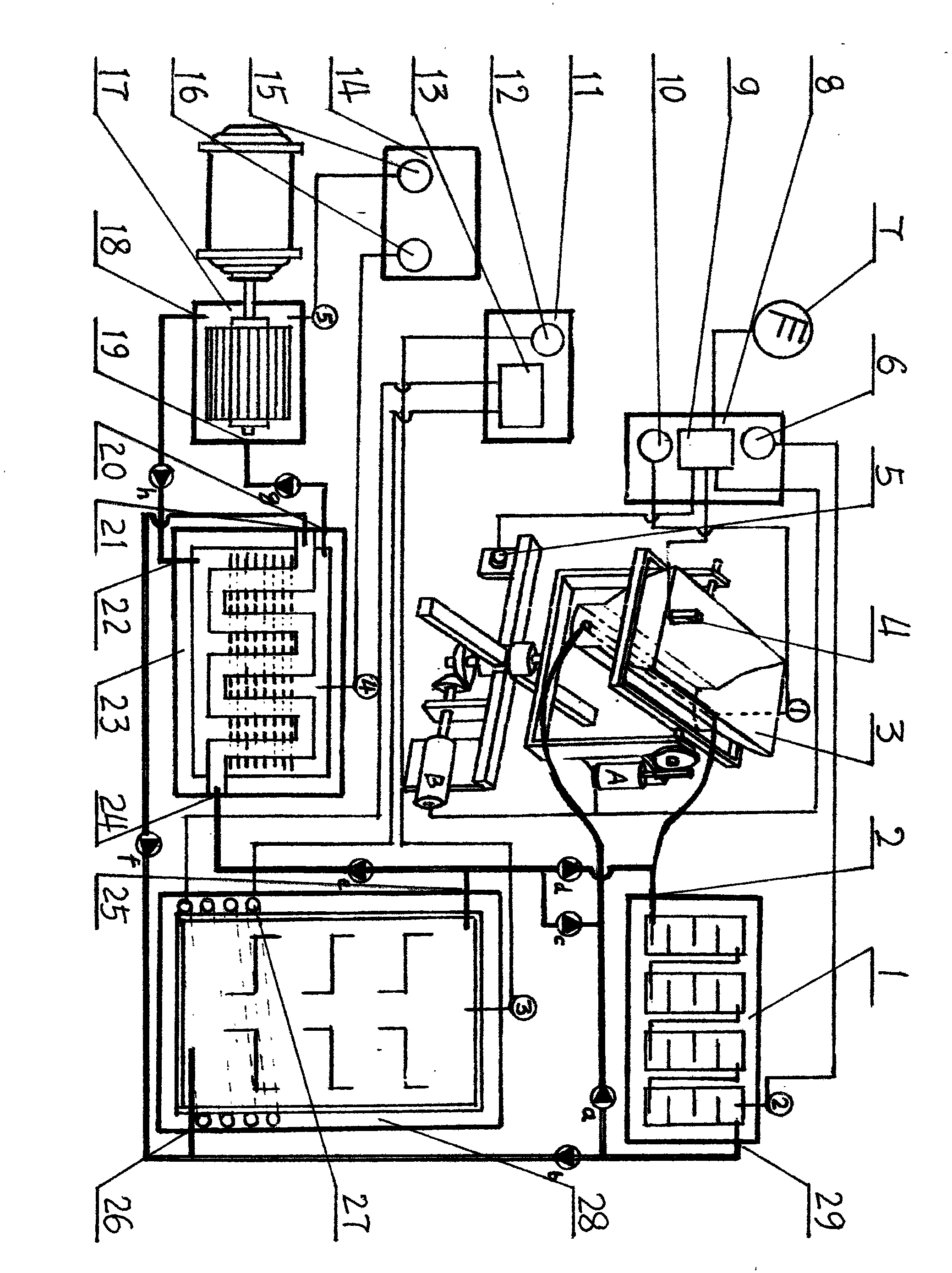 Overhead solar energy and low-ebb electric energy storage thermal power station flow and automatic control system