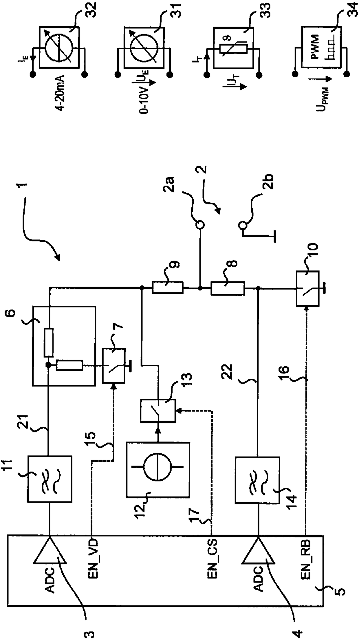 Circuit arrangement with multi-functional input end, in particular for a control and regulation electronics of a pump device