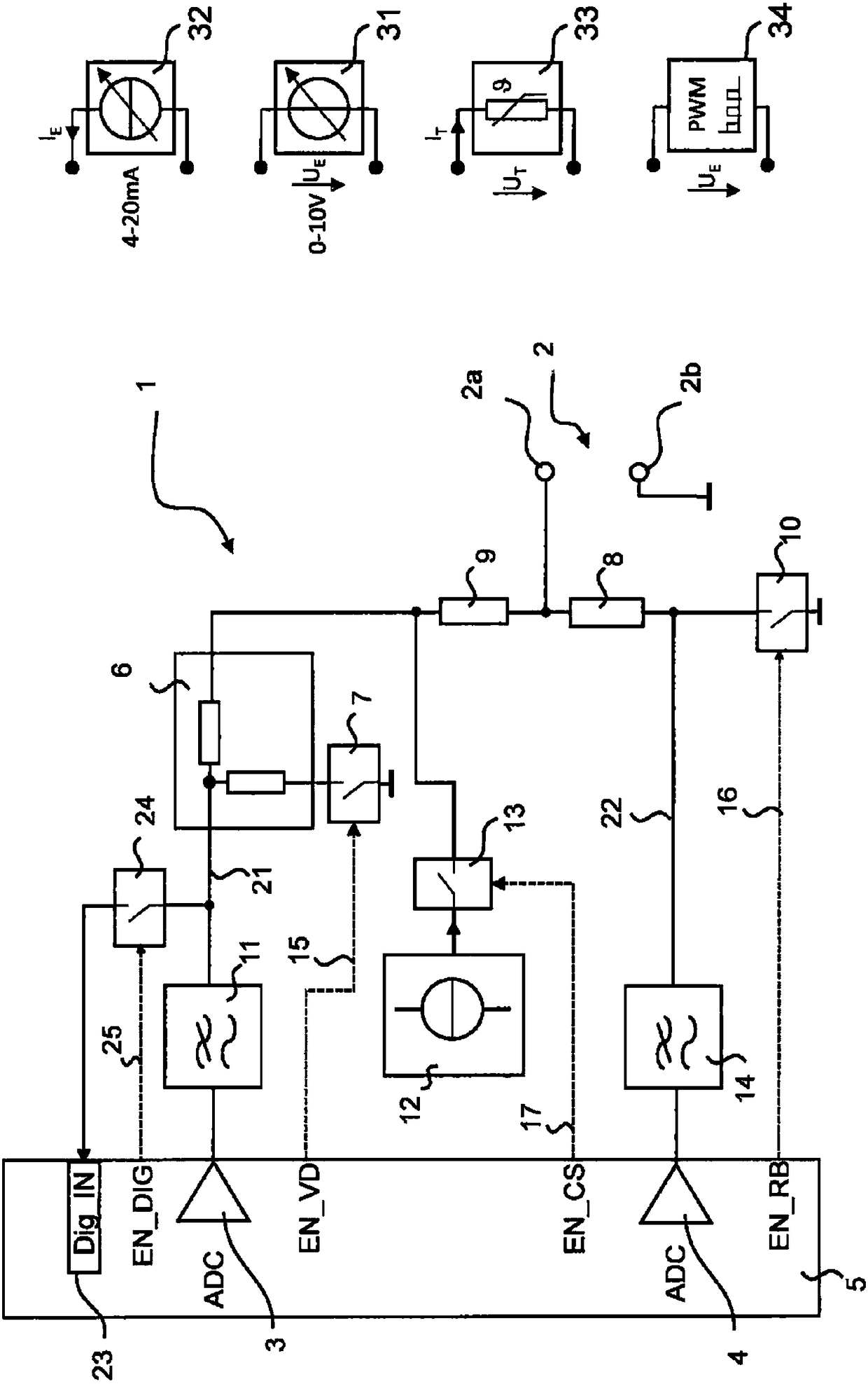 Circuit arrangement with multi-functional input end, in particular for a control and regulation electronics of a pump device