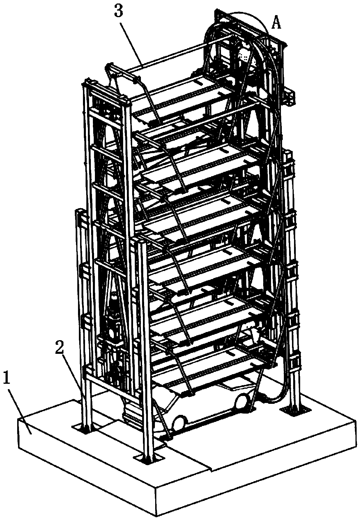 Three-dimensional mechanical parking garage capable of achieving rapid vehicle garaging and separated transmission
